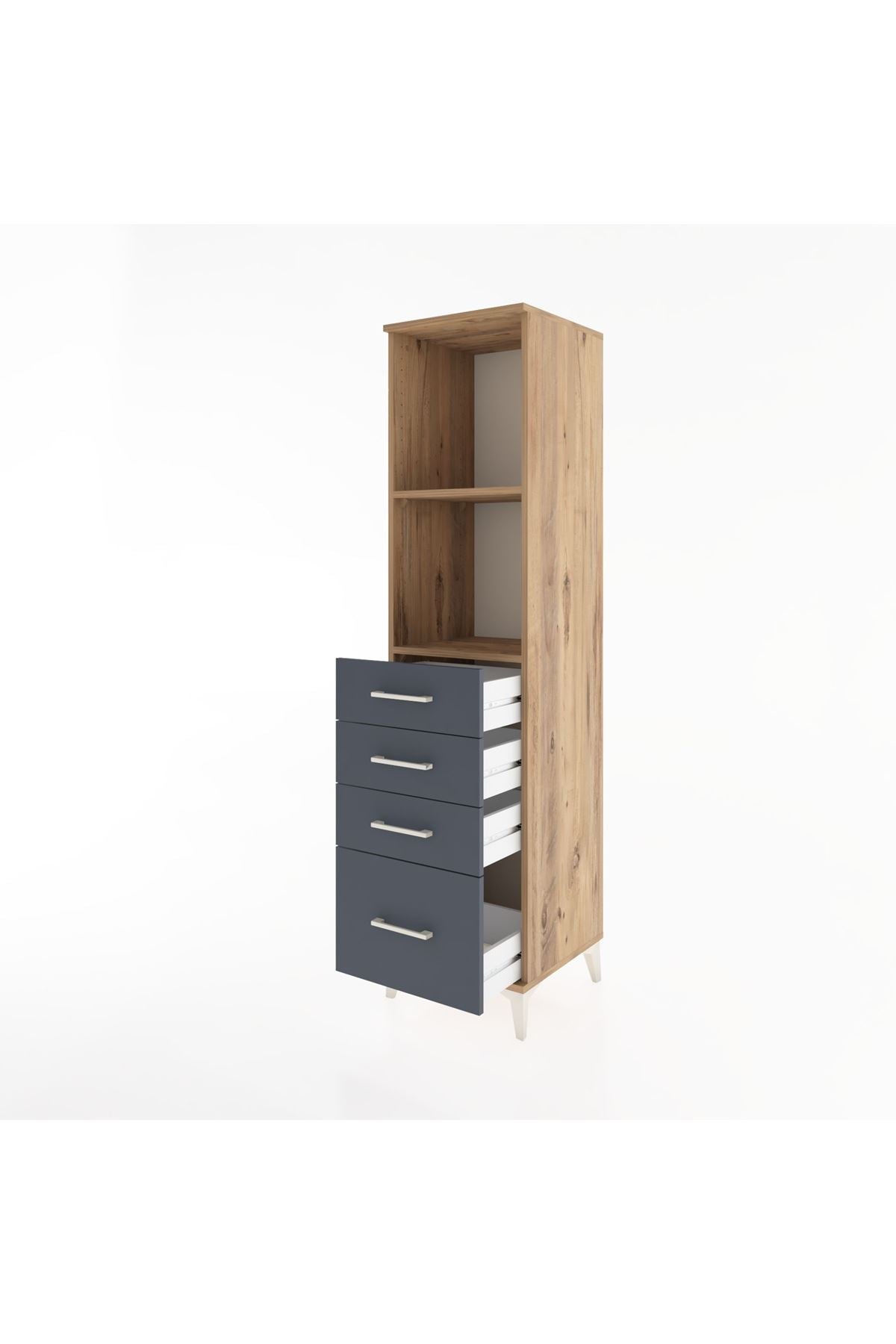 Hyperion Dolap 2 Raflı 4 Çekmeceli 44x44x182 Çam-Antrasit