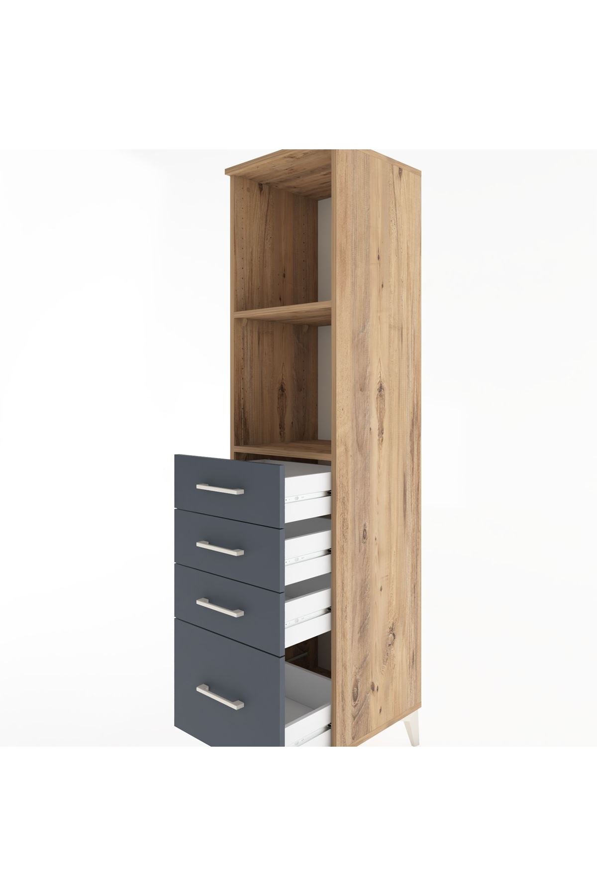 Hyperion Dolap 2 Raflı 4 Çekmeceli 44x44x182 Çam-Antrasit