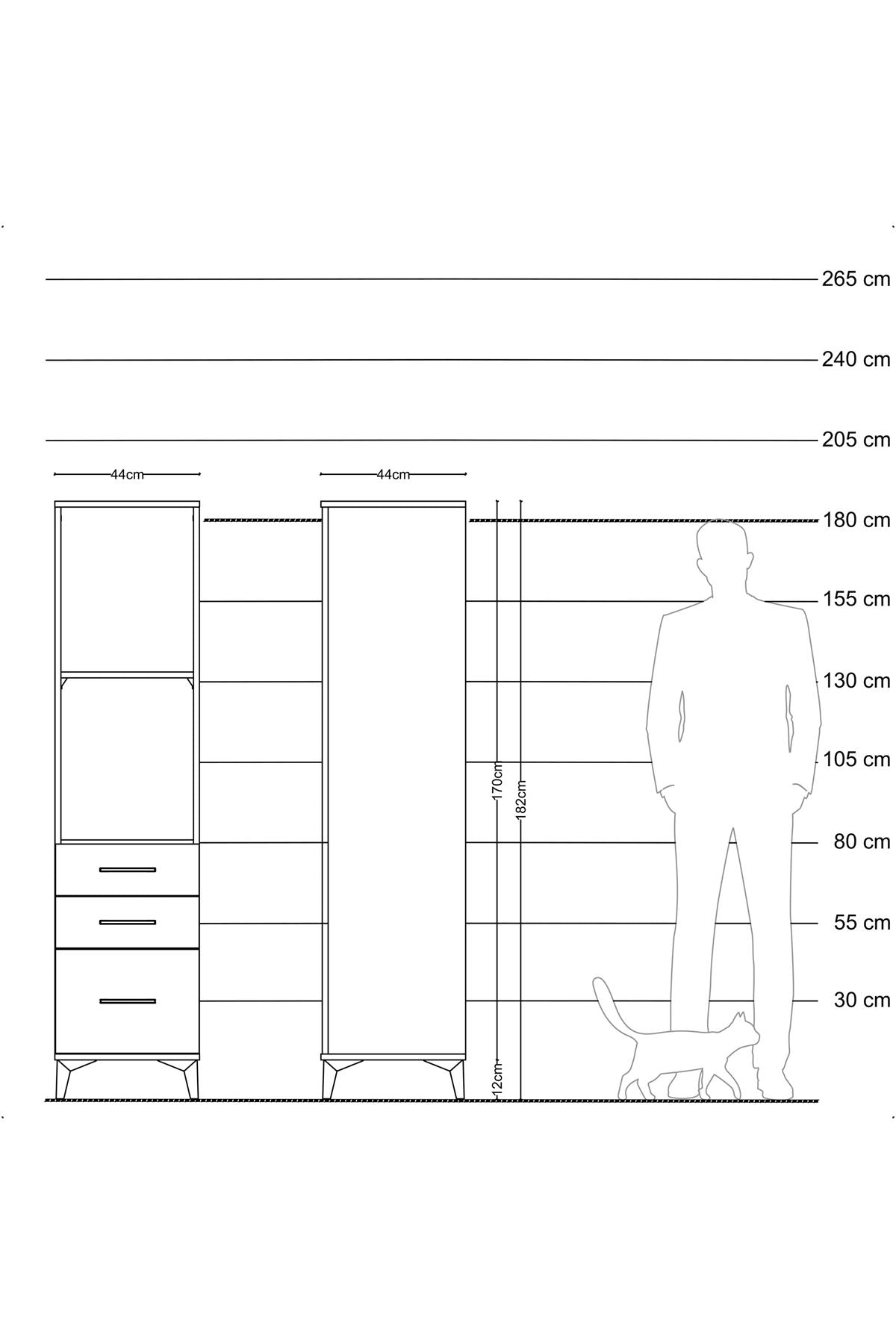 Hyperion Dolap 2 Raflı 3 Çekmeceli 44x44x182 Çam-Antrasit