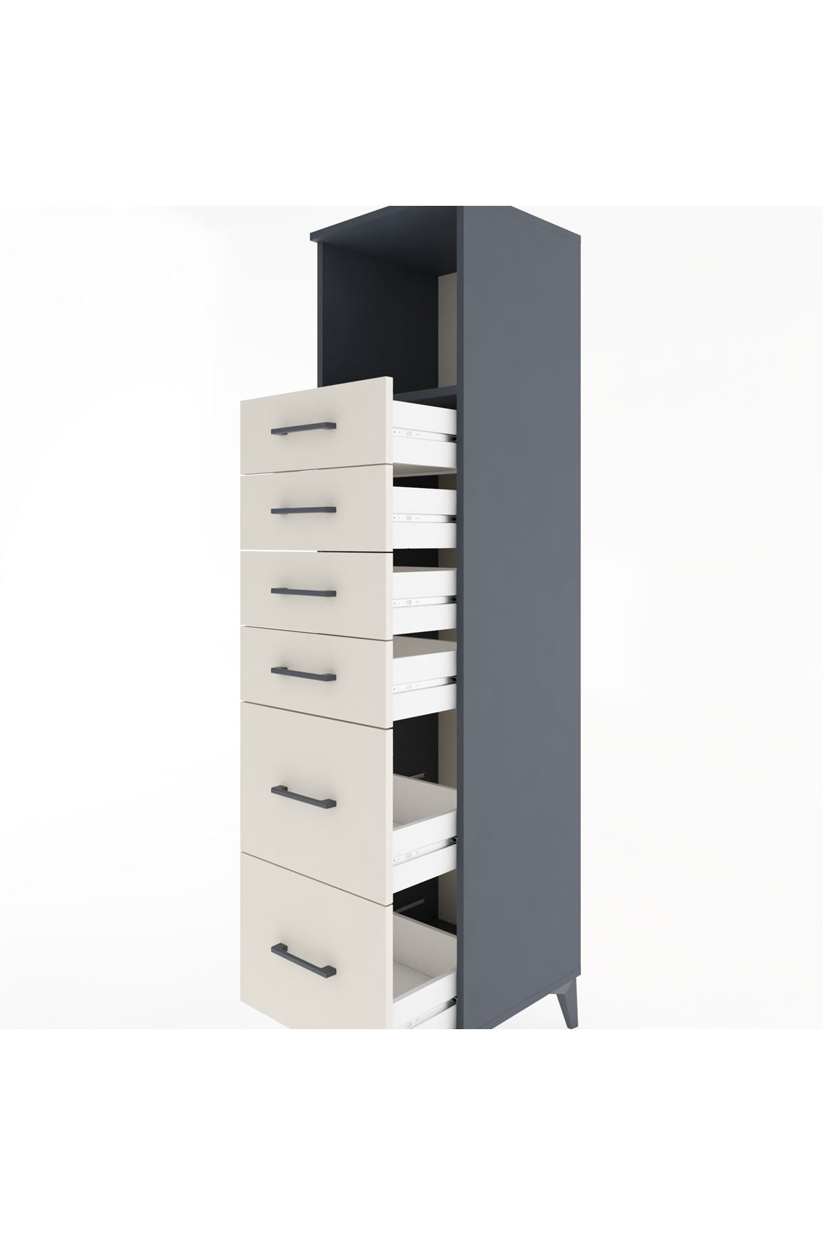 Hyperion Dolap Tek Raflı 6 Çekmeceli 44x44x182 Antrasit-Aytaşı