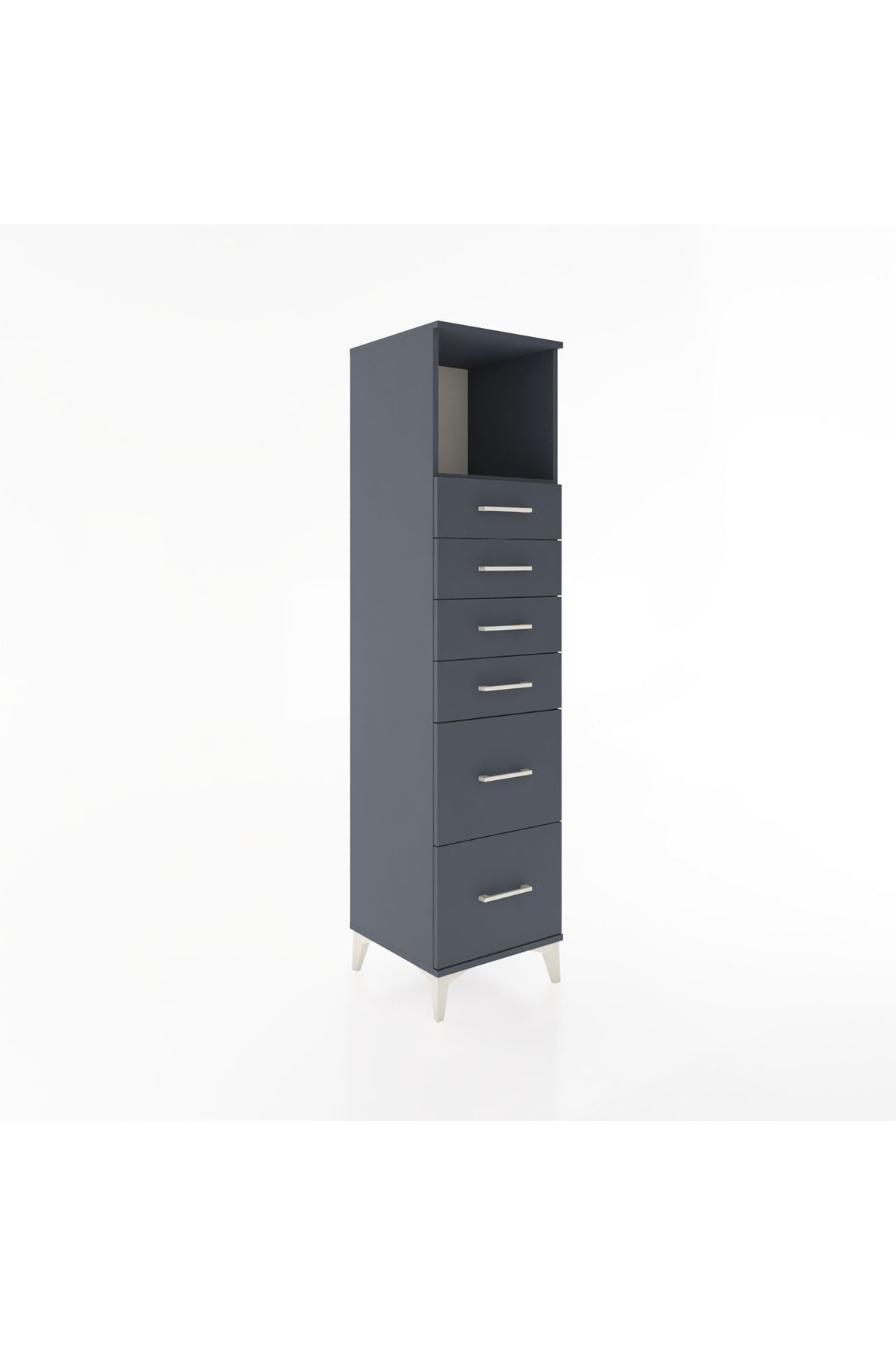 Hyperion Dolap Tek Raflı 6 Çekmeceli 44x44x182 Antrasit-Antrasit