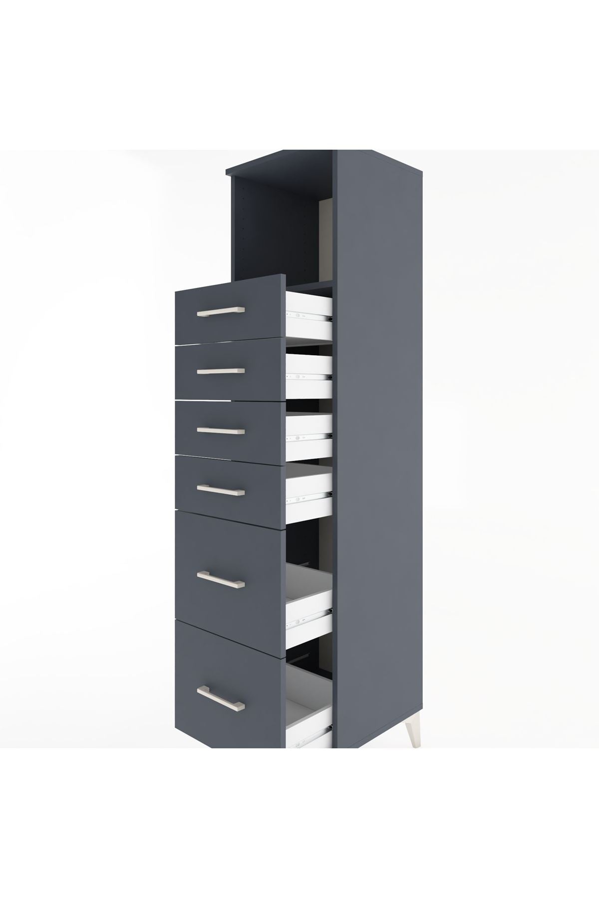 Hyperion Dolap Tek Raflı 6 Çekmeceli 44x44x182 Antrasit-Antrasit