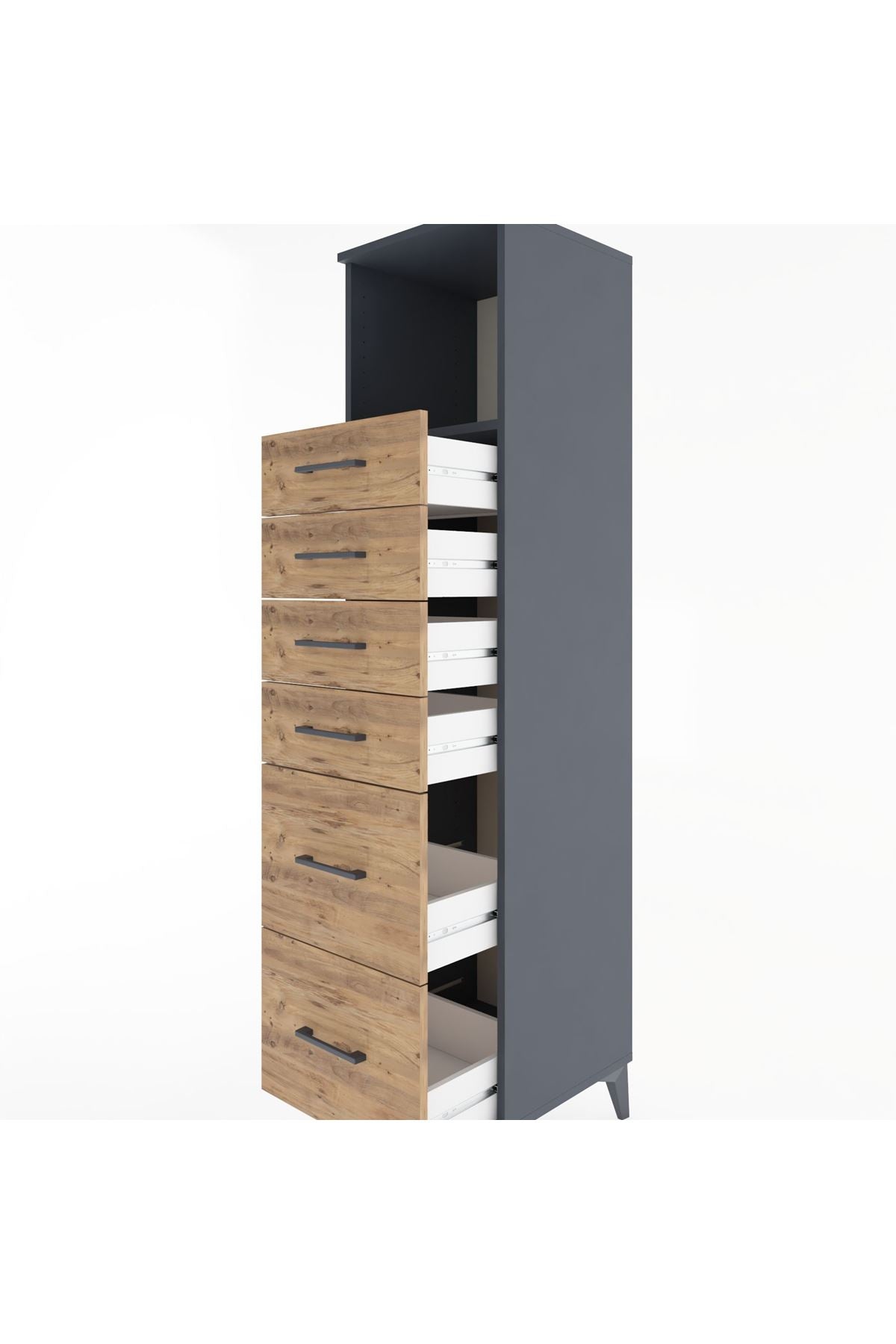 Hyperion Dolap Tek Raflı 6 Çekmeceli 44x44x182 Antrasit-Çam