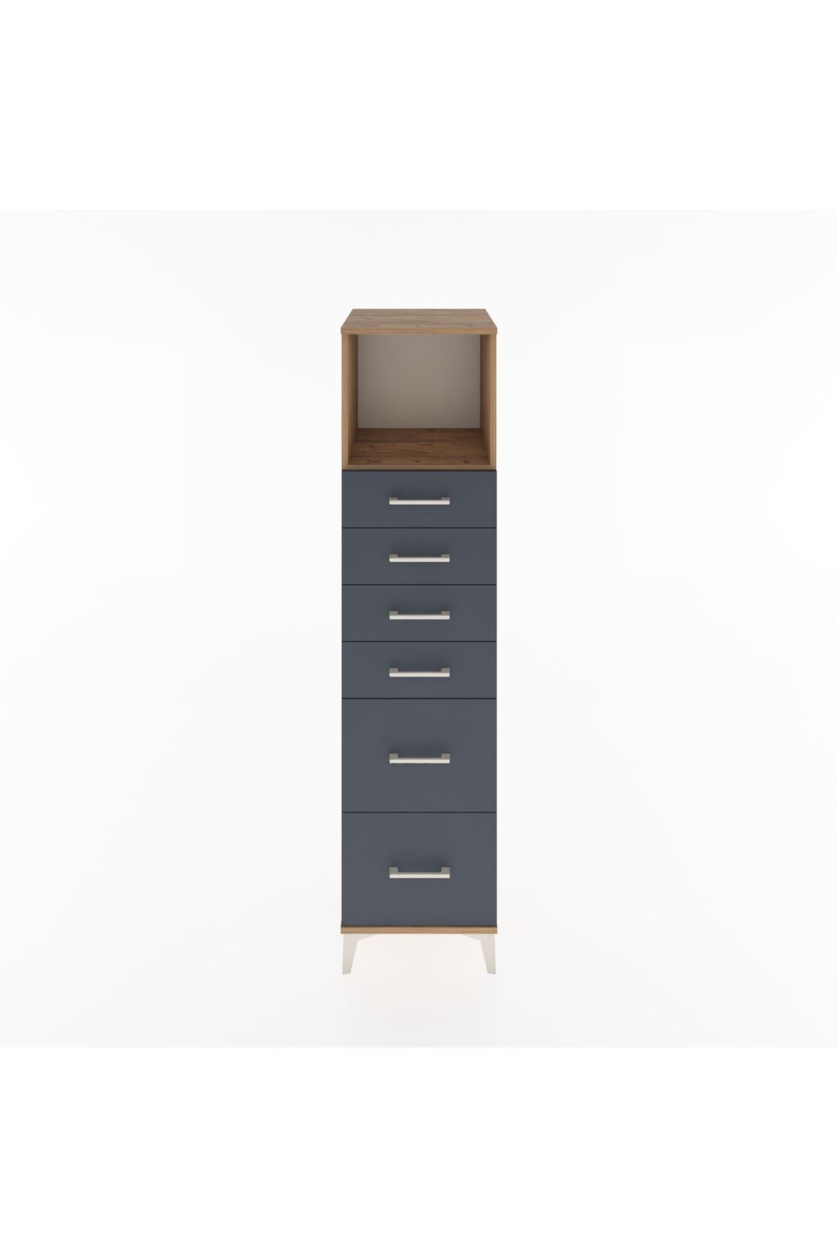 Hyperion Dolap Tek Raflı 6 Çekmeceli 44x44x182 Çam-Antrasit