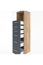 Hyperion Dolap Tek Raflı 6 Çekmeceli 44x44x182 Çam-Antrasit