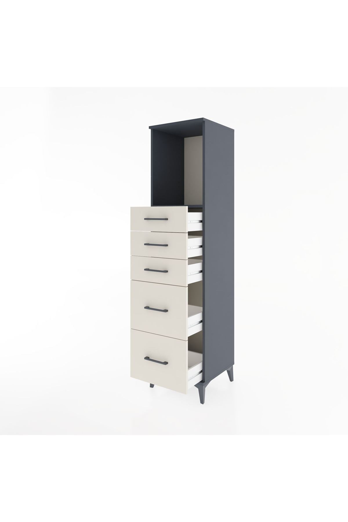 Hyperion Dolap Tek Raflı 5 Çekmeceli 44x44x182 Antrasit-Aytaşı