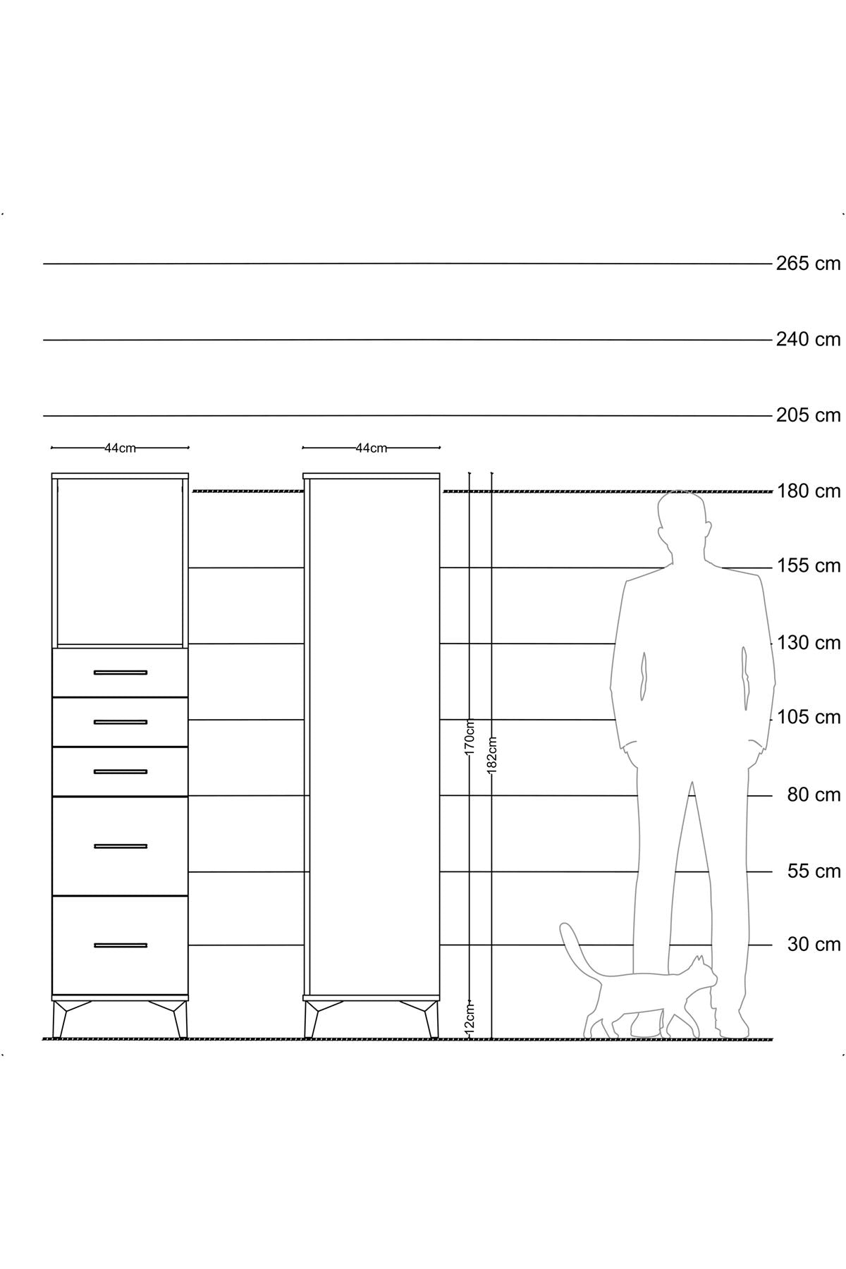 Hyperion Dolap Tek Raflı 5 Çekmeceli 44x44x182 Çam-Aytaşı