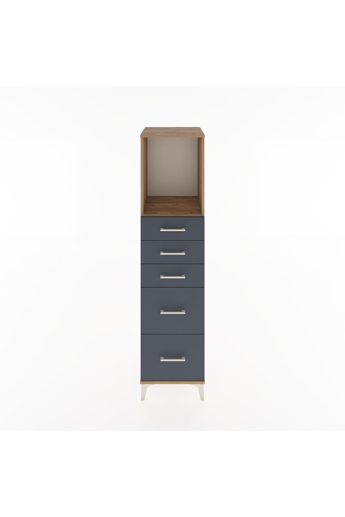 Hyperion Dolap Tek Raflı 5 Çekmeceli 44x44x182 Çam-Antrasit