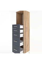 Hyperion Dolap Tek Raflı 5 Çekmeceli 44x44x182 Çam-Antrasit