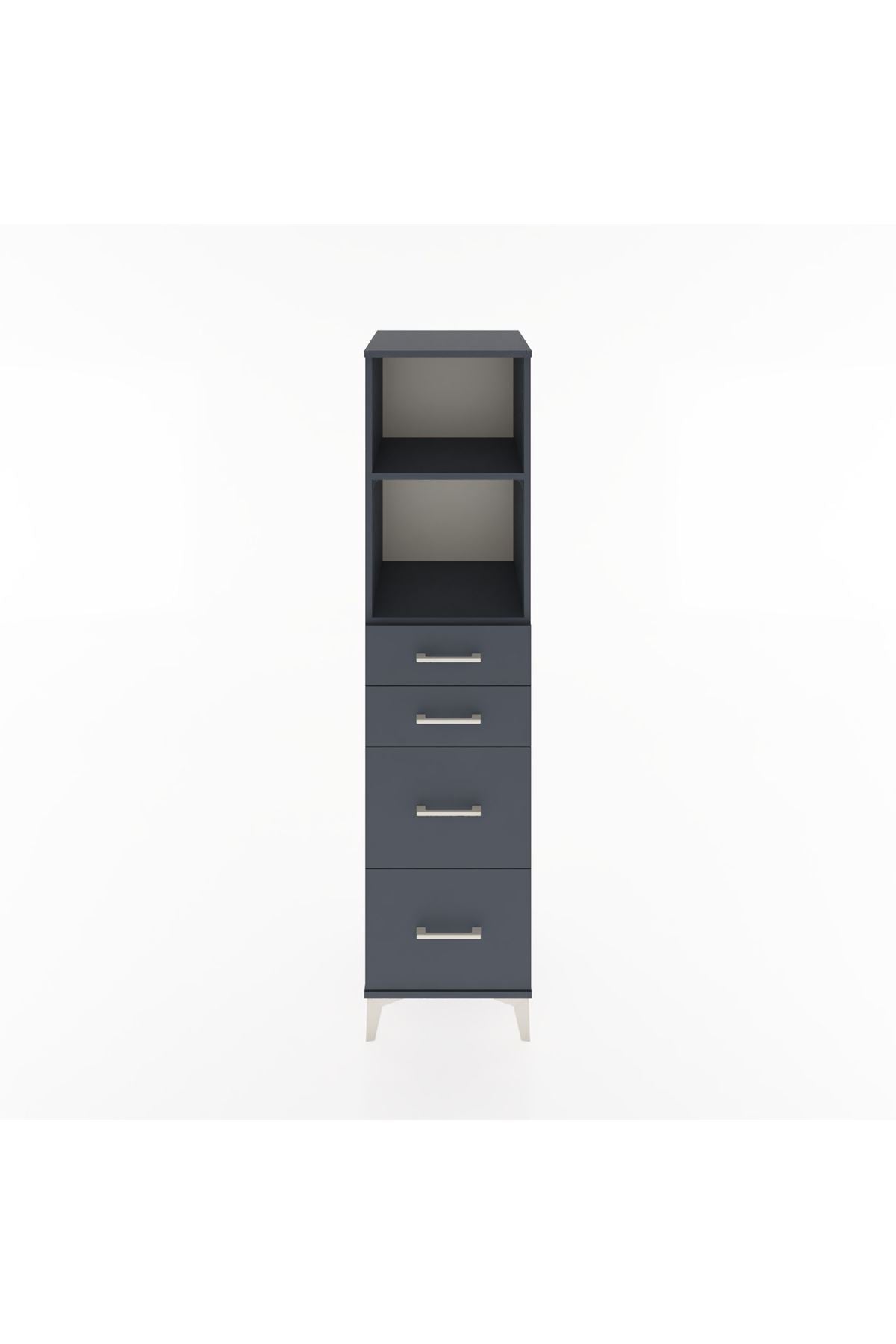 Hyperion Dolap 2 Raflı 4 Çekmeceli 44x44x182 Antrasit-Antrasit