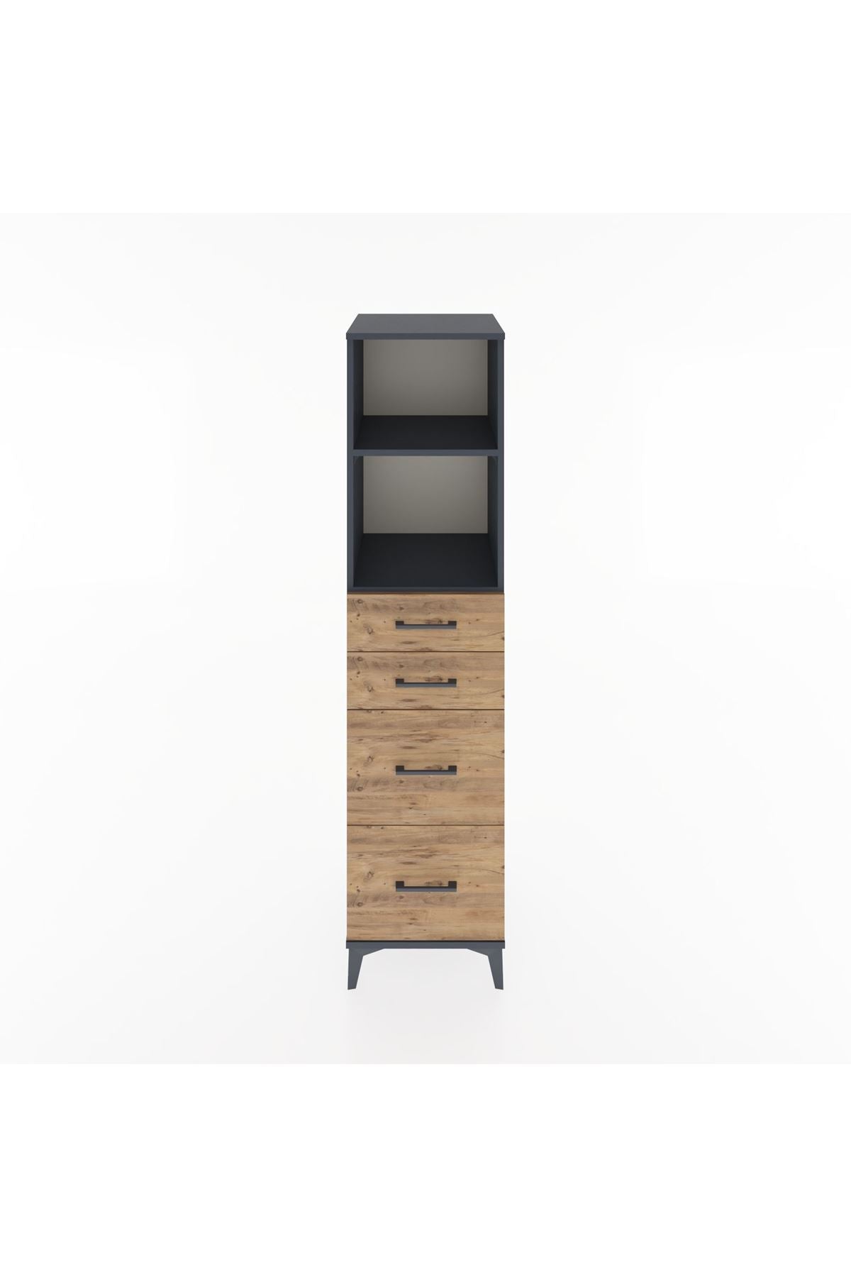 Hyperion Dolap 2 Raflı 4 Çekmeceli 44x44x182 Antrasit-Çam