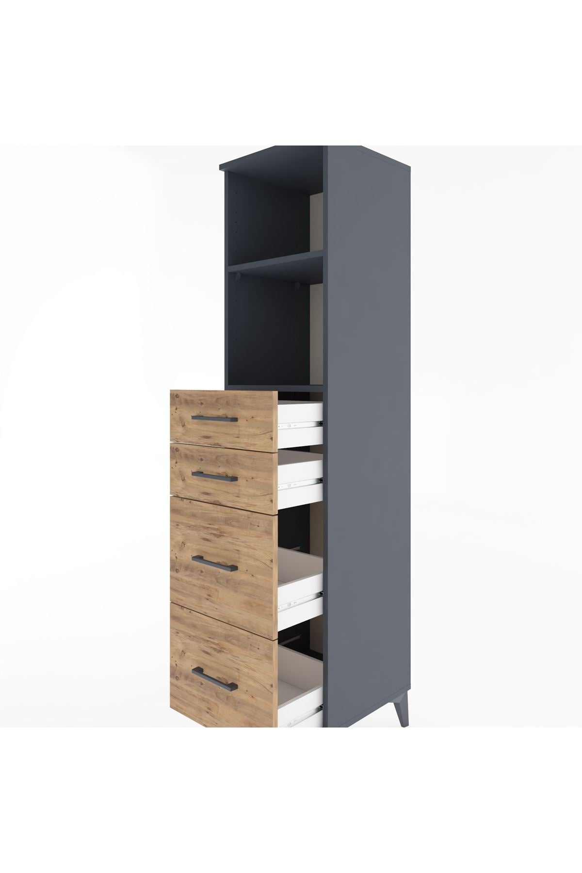 Hyperion Dolap 2 Raflı 4 Çekmeceli 44x44x182 Antrasit-Çam