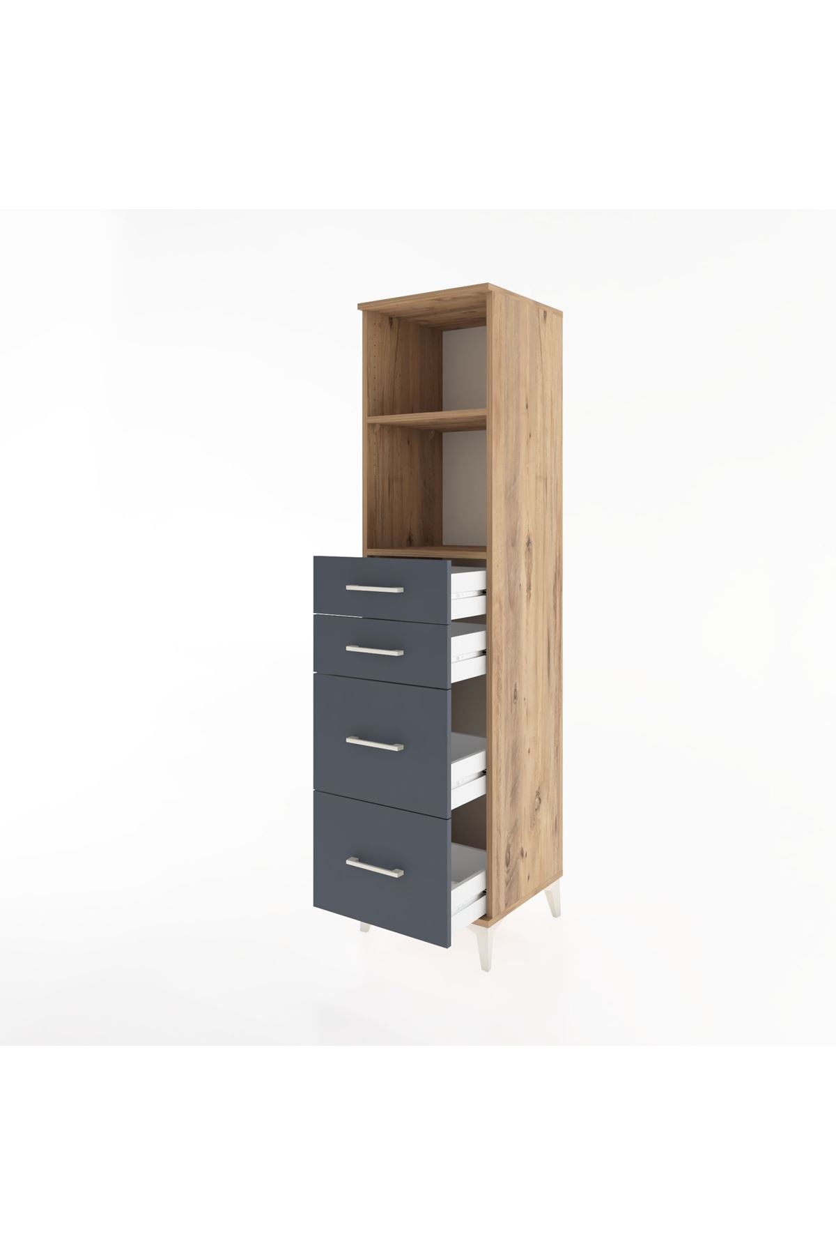 Hyperion Dolap 2 Raflı 4 Çekmeceli 44x44x182 Çam-Antrasit