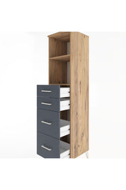 Hyperion Dolap 2 Raflı 4 Çekmeceli 44x44x182 Çam-Antrasit