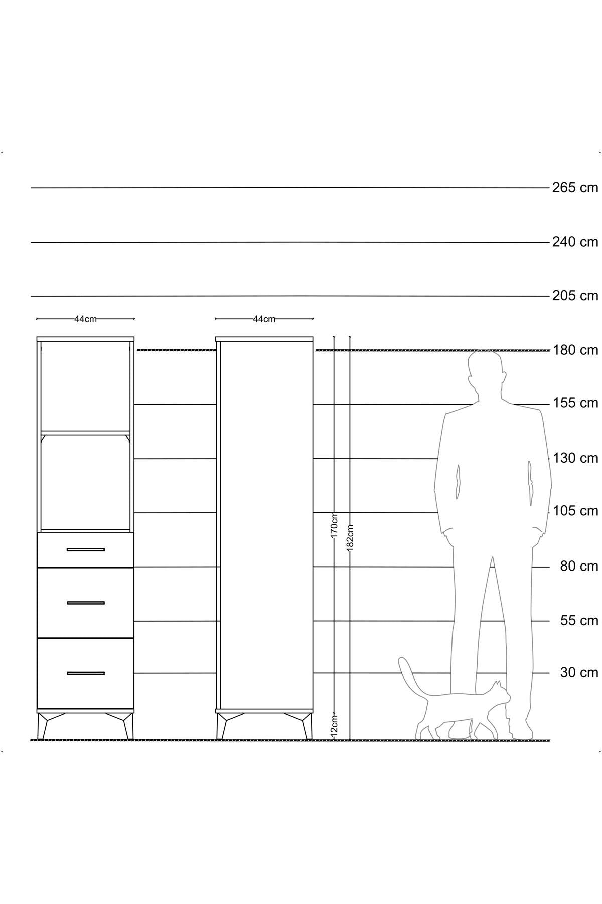 Hyperion Dolap 2 Raflı 3 Çekmeceli 44x44x182 Çam-Çam