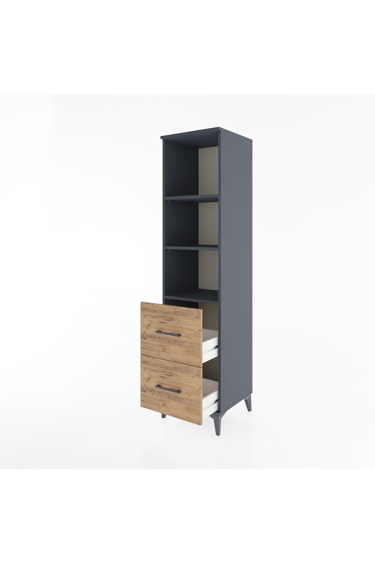 Hyperion Dolap 3 Raflı 2 Çekmeceli 44x44x182 Antrasit-Çam