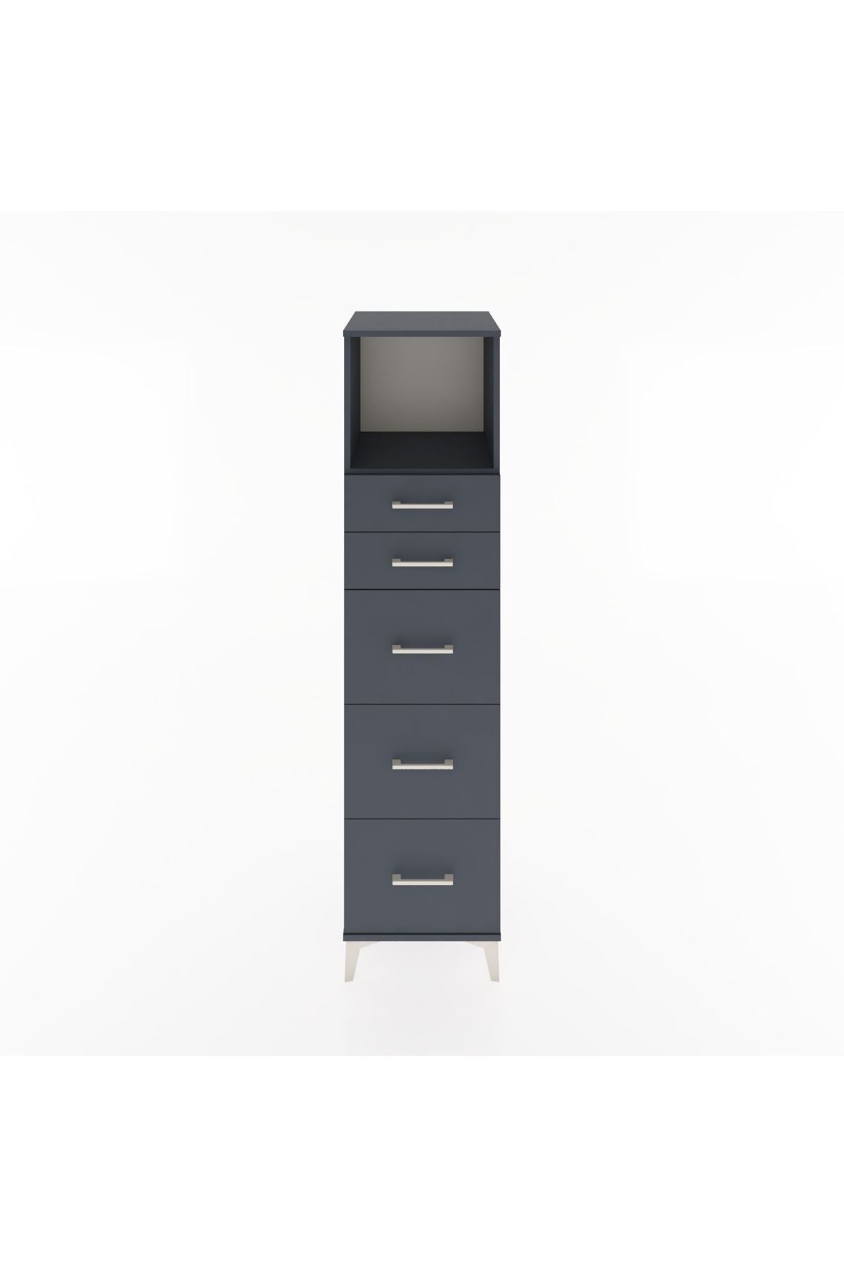 Hyperion Dolap Tek Raflı 5 Çekmeceli 44x44x182 Antrasit-Antrasit