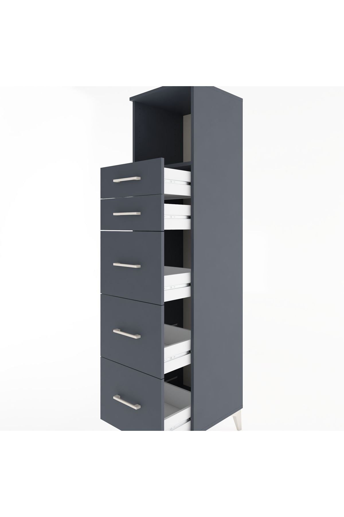 Hyperion Dolap Tek Raflı 5 Çekmeceli 44x44x182 Antrasit-Antrasit