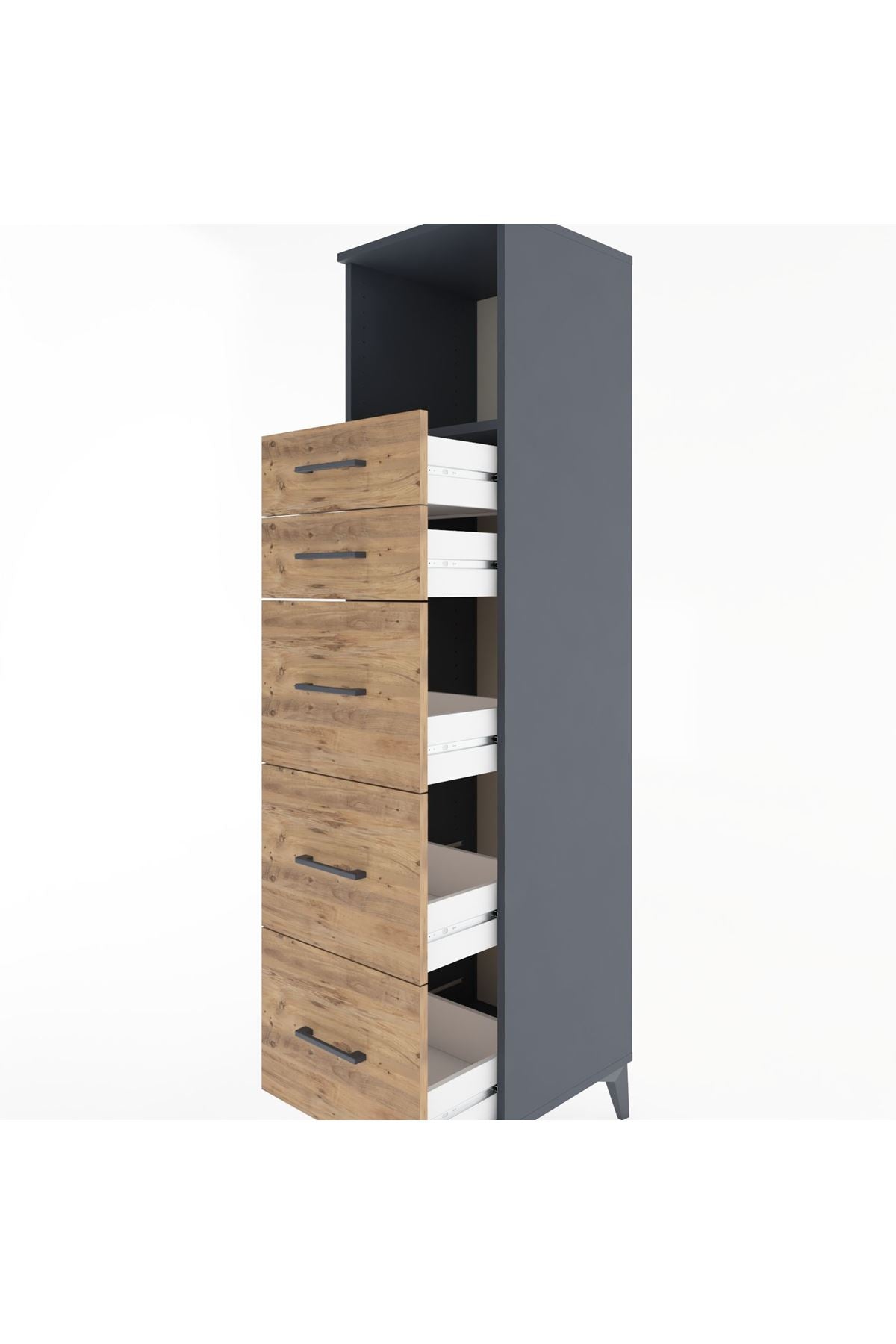 Hyperion Dolap Tek Raflı 5 Çekmeceli 44x44x182 Antrasit-Çam