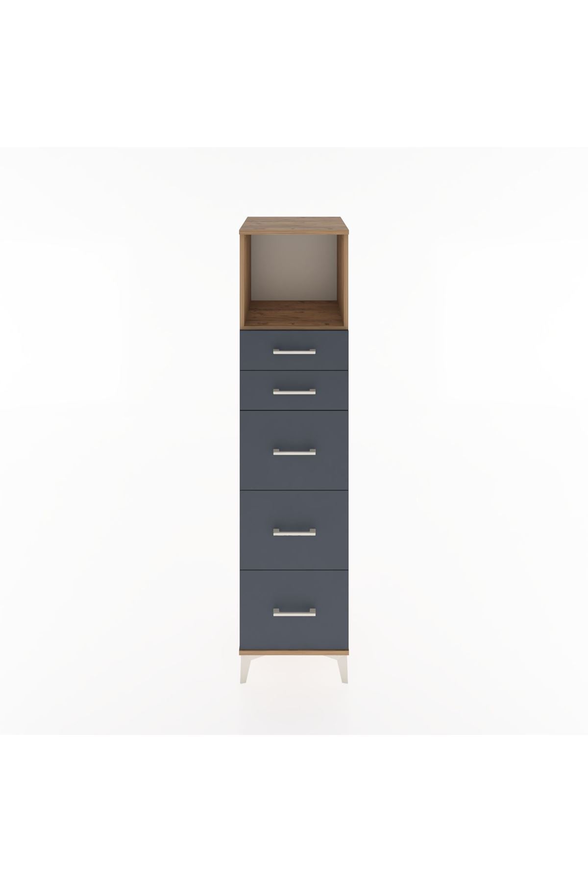 Hyperion Dolap Tek Raflı 5 Çekmeceli 44x44x182 Çam-Antrasit