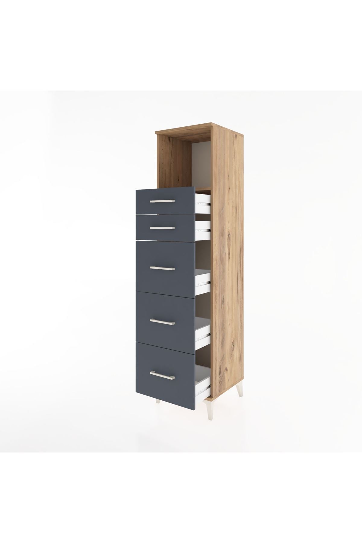 Hyperion Dolap Tek Raflı 5 Çekmeceli 44x44x182 Çam-Antrasit