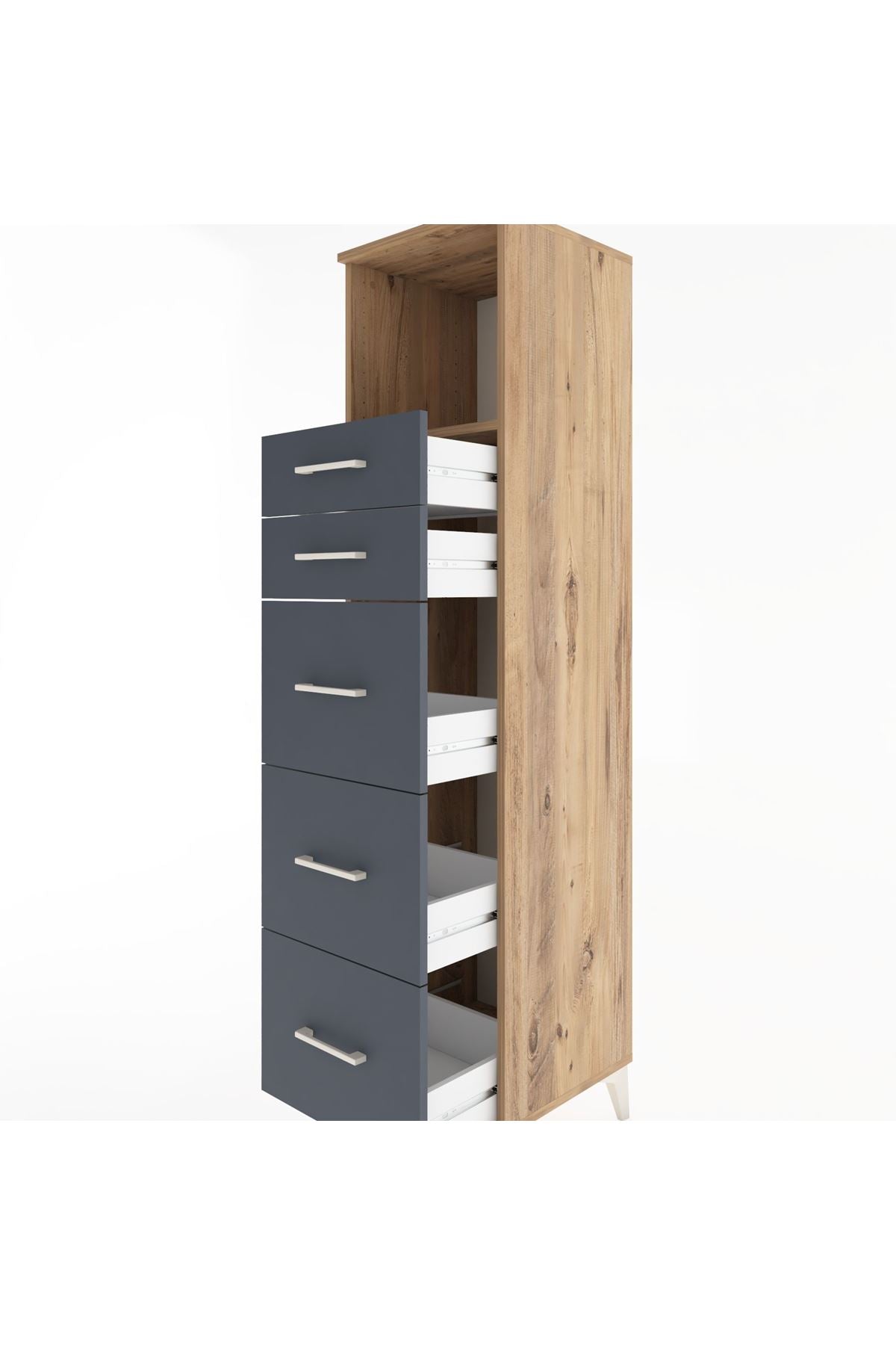 Hyperion Dolap Tek Raflı 5 Çekmeceli 44x44x182 Çam-Antrasit