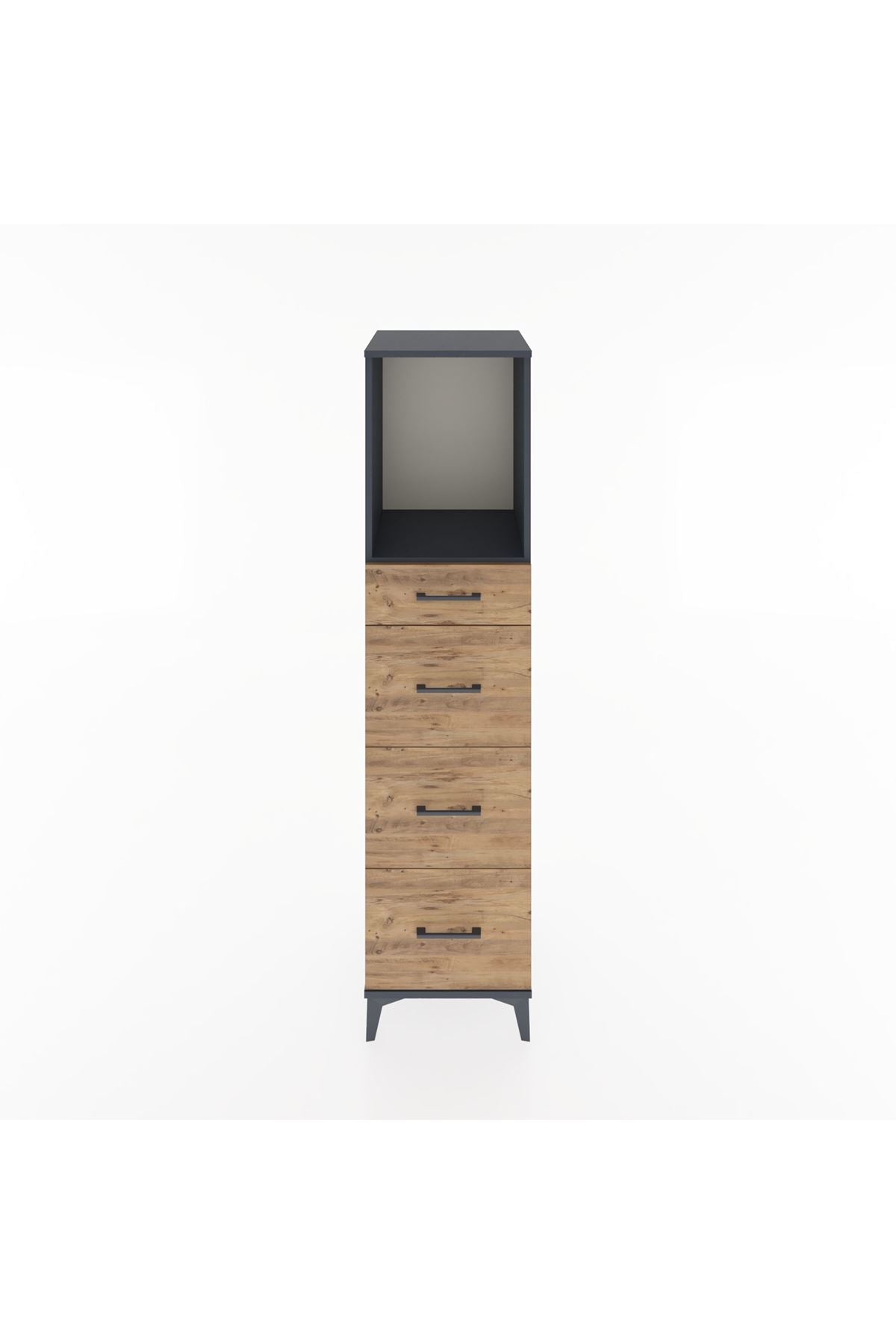 Hyperion Dolap Tek Raflı 4 Çekmeceli 44x44x182 Antrasit-Çam