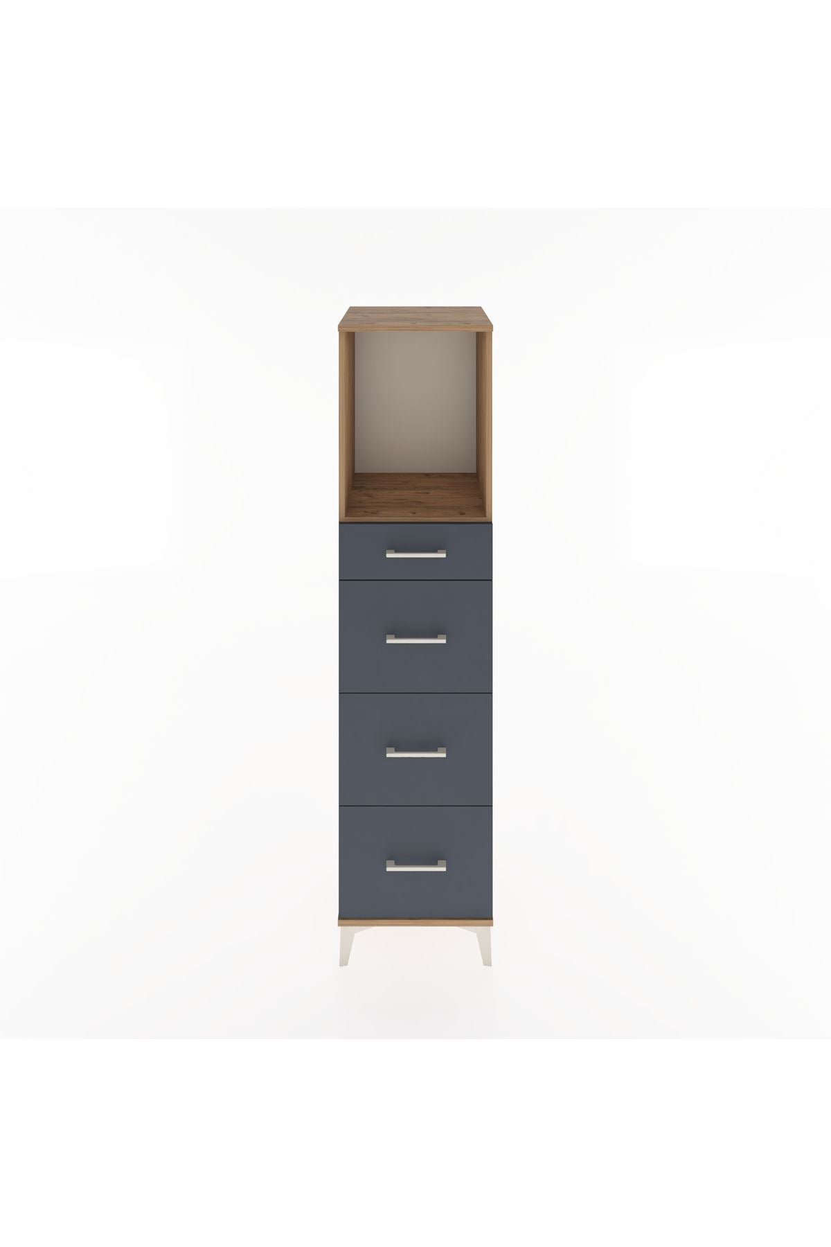 Hyperion Dolap Tek Raflı 4 Çekmeceli 44x44x182 Çam-Antrasit