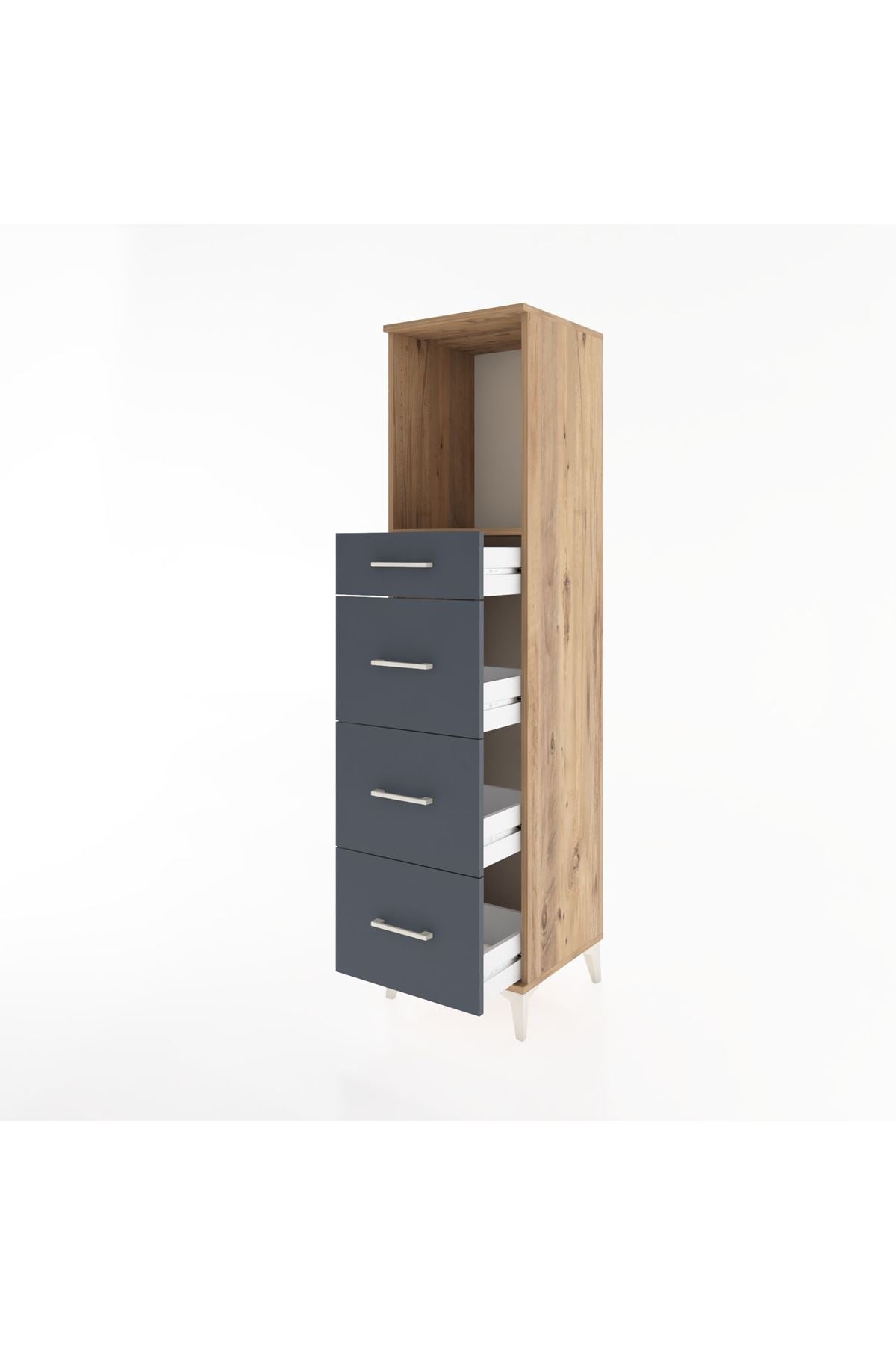 Hyperion Dolap Tek Raflı 4 Çekmeceli 44x44x182 Çam-Antrasit