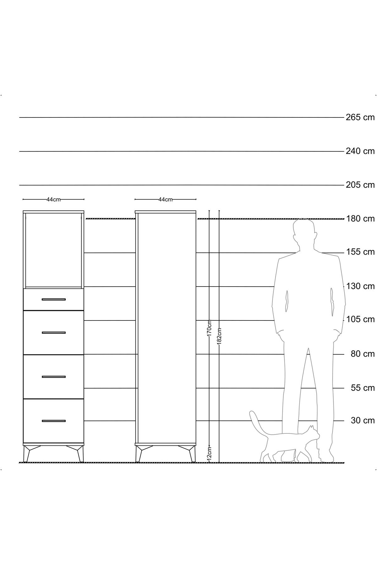 Hyperion Dolap Tek Raflı 4 Çekmeceli 44x44x182 Çam-Antrasit