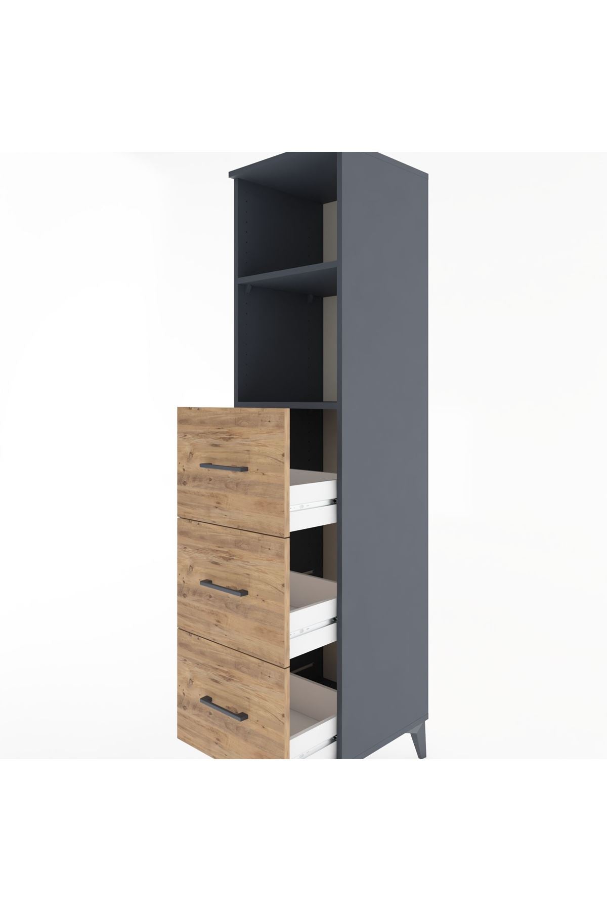 Hyperion Dolap 2 Raflı 3 Çekmeceli 44x44x182 Antrasit-Çam