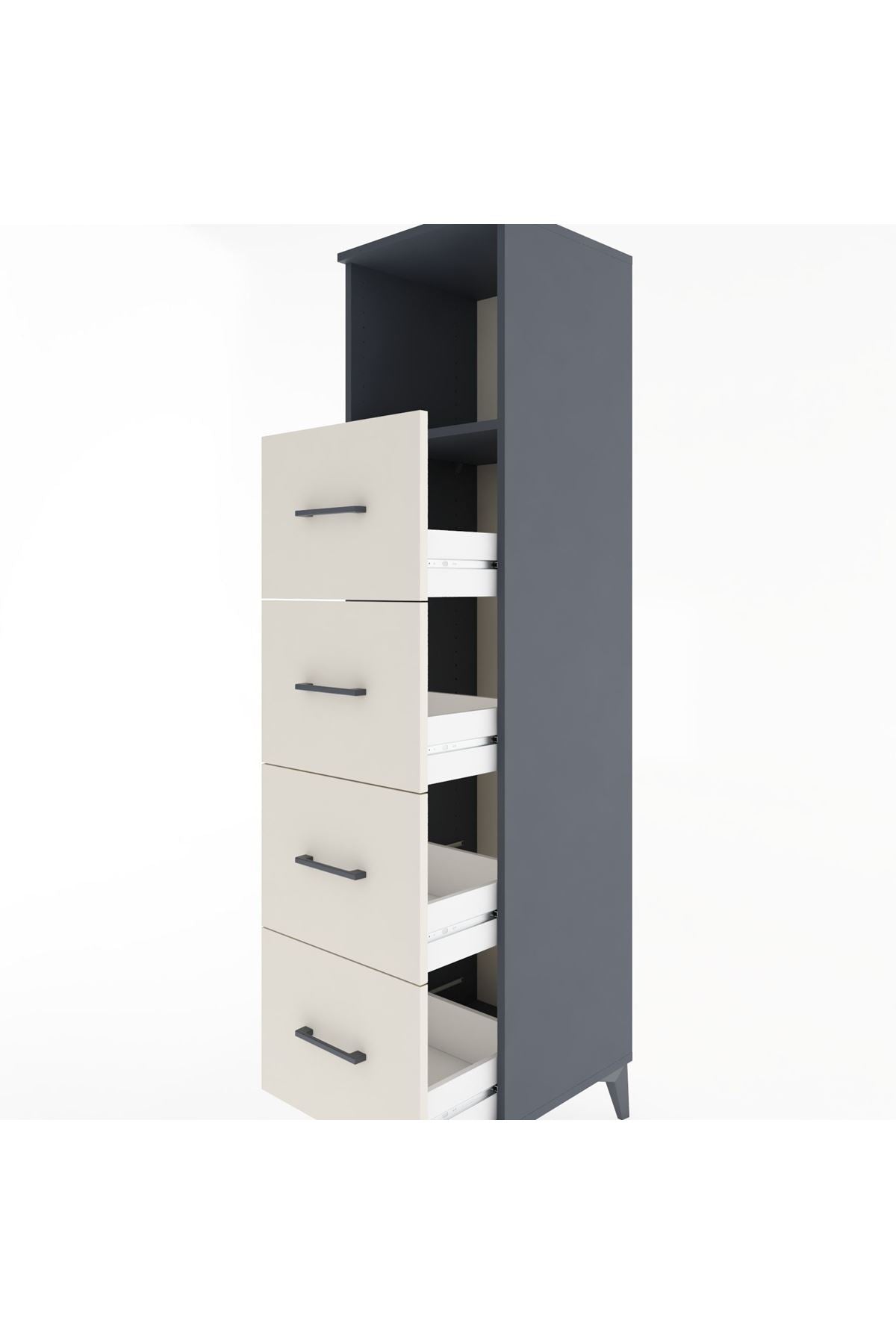 Hyperion Dolap Tek Raflı 4 Çekmeceli 44x44x182 Antrasit-Aytaşı