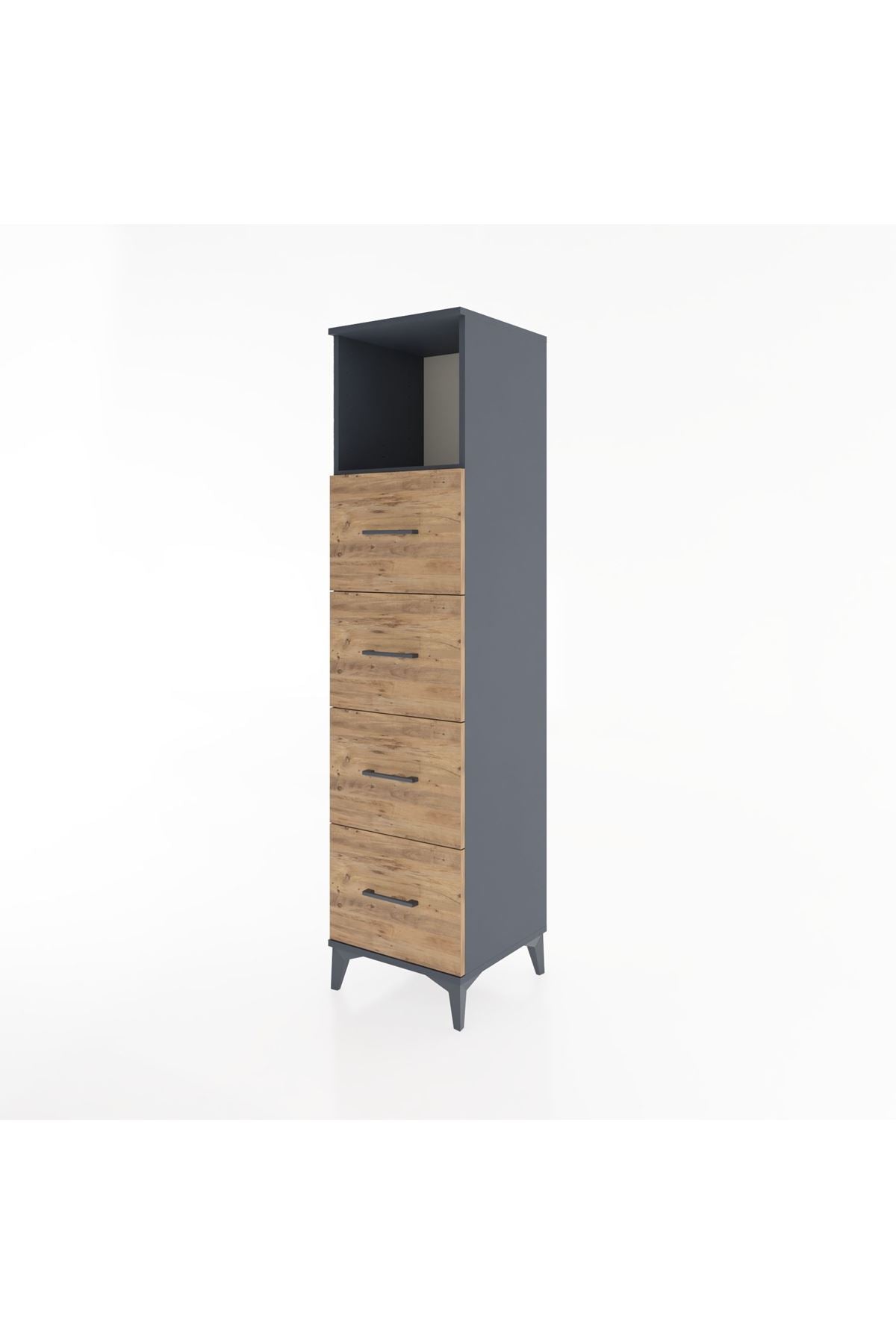 Hyperion Dolap Tek Raflı 4 Çekmeceli 44x44x182 Antrasit-Çam