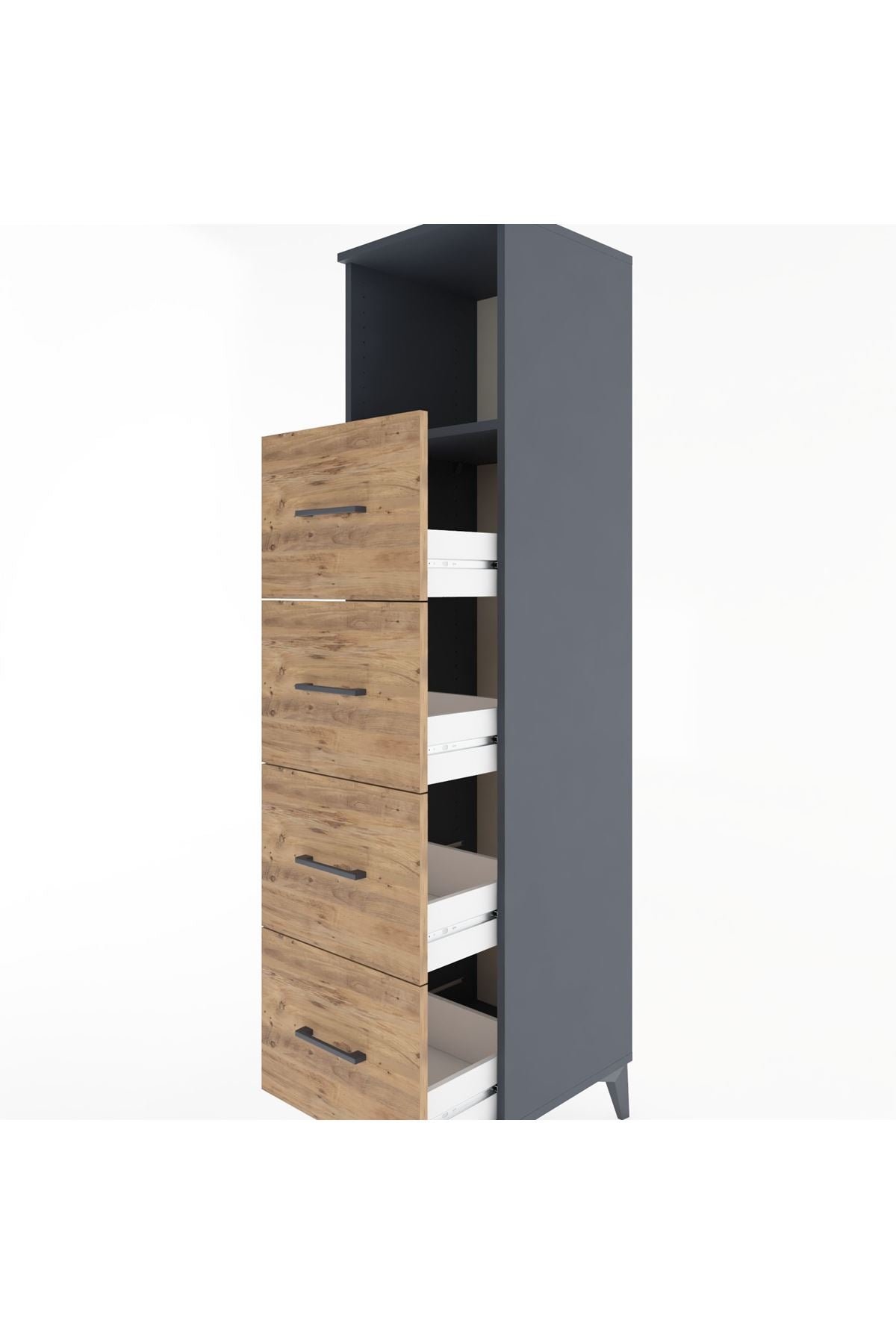 Hyperion Dolap Tek Raflı 4 Çekmeceli 44x44x182 Antrasit-Çam