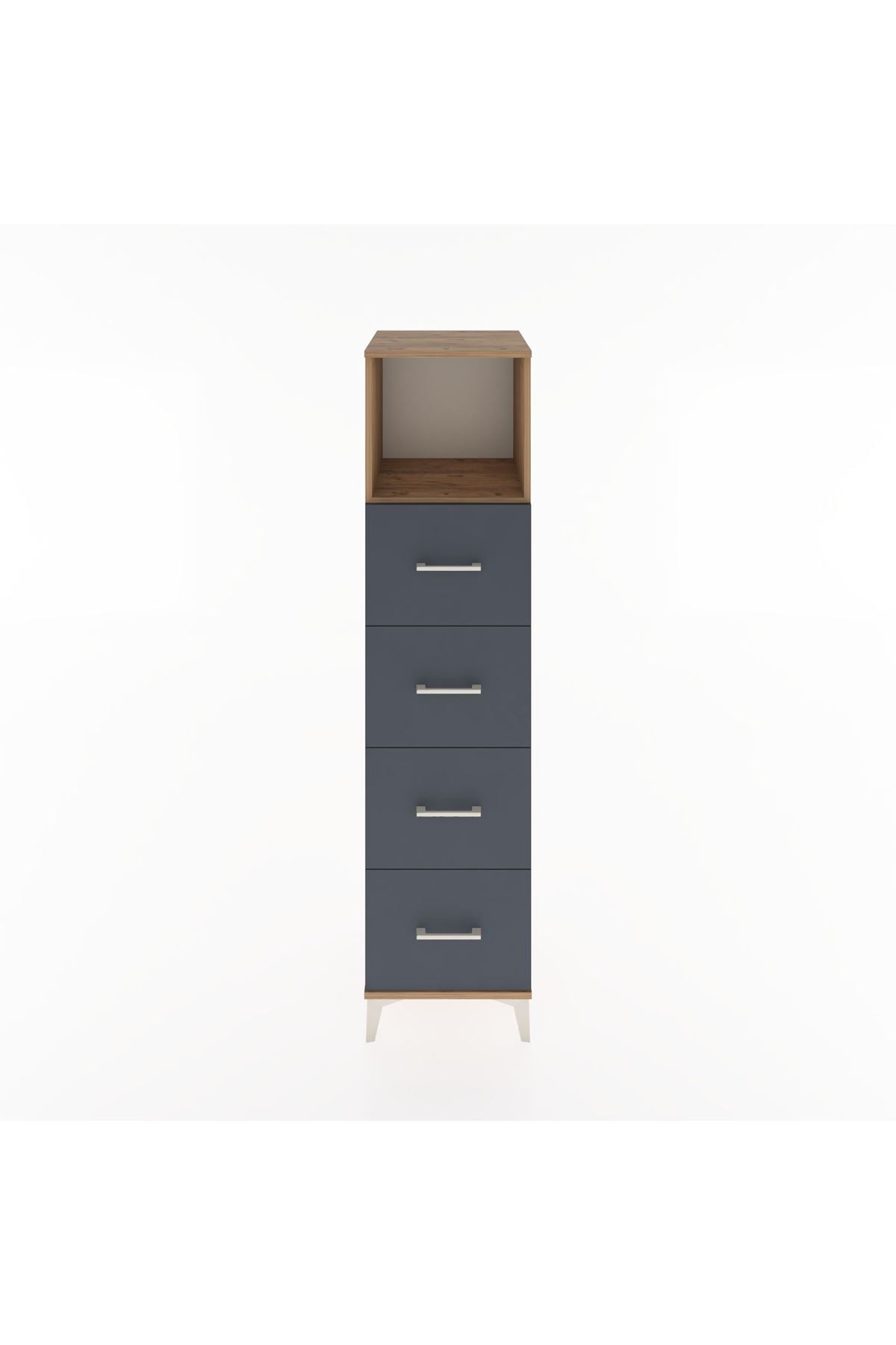 Hyperion Dolap Tek Raflı 4 Çekmeceli 44x44x182 Çam-Antrasit