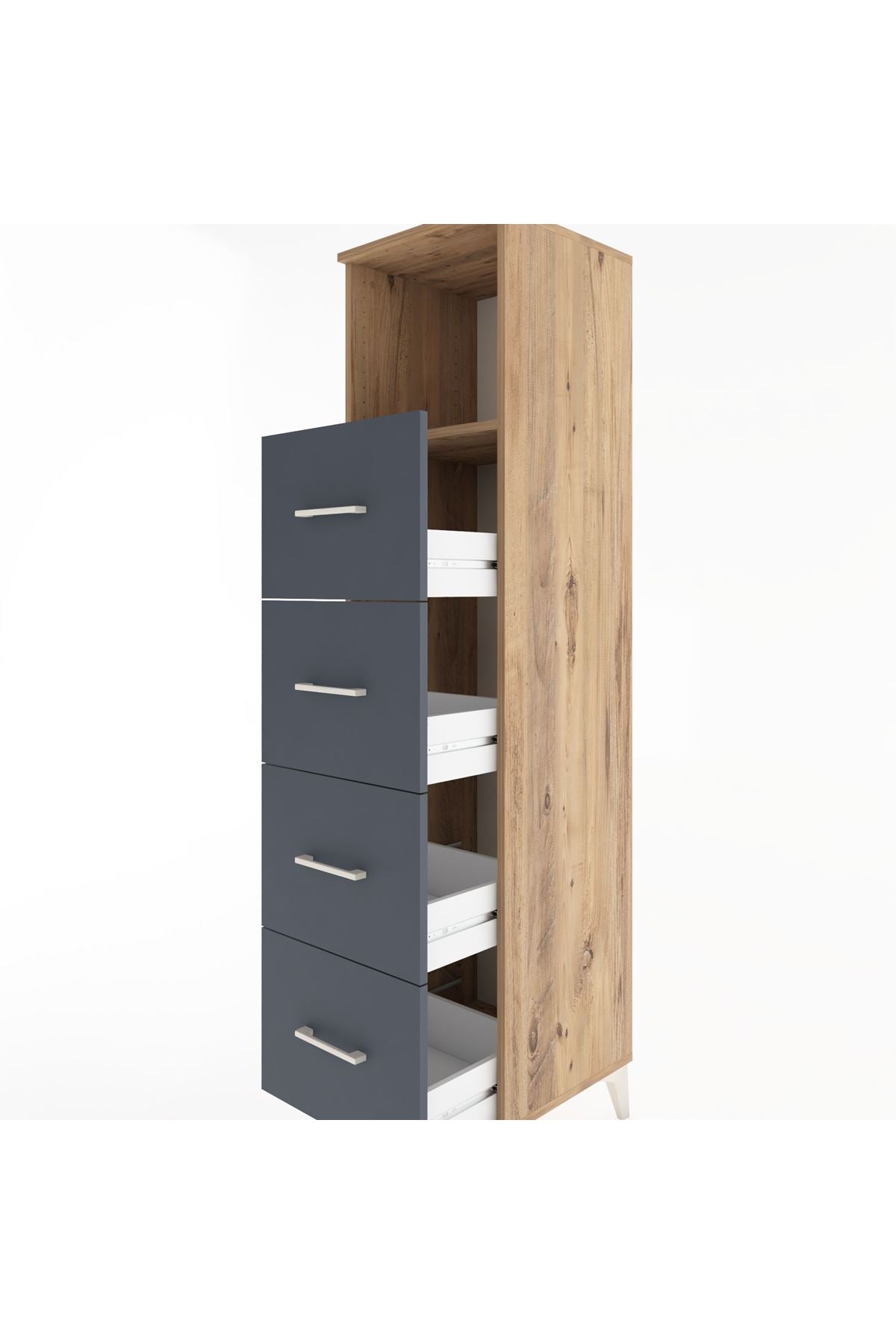 Hyperion Dolap Tek Raflı 4 Çekmeceli 44x44x182 Çam-Antrasit