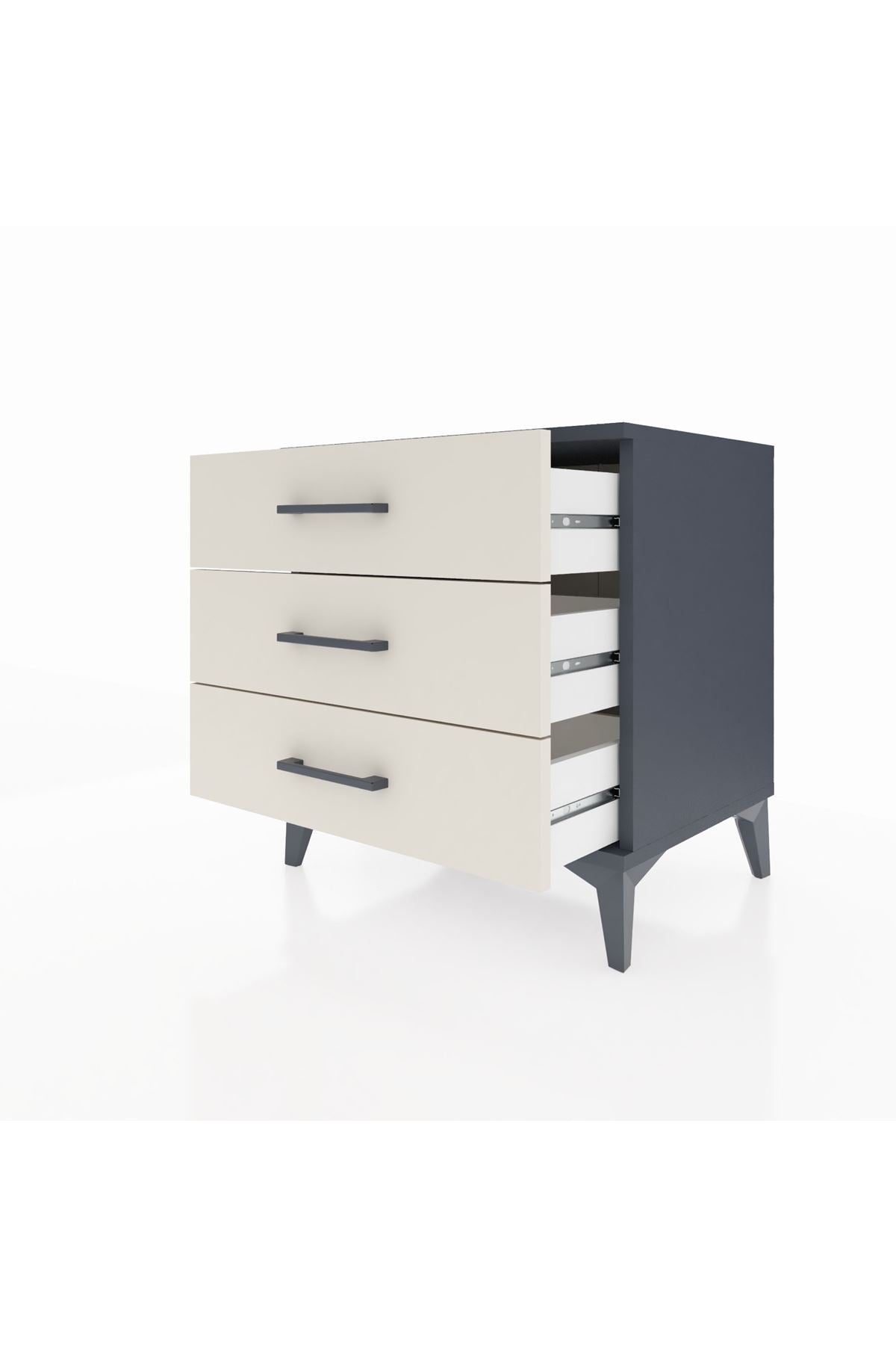 Hyperion Komodin 3 Çekmeceli 60x44x64 Antrasit-Aytaşı