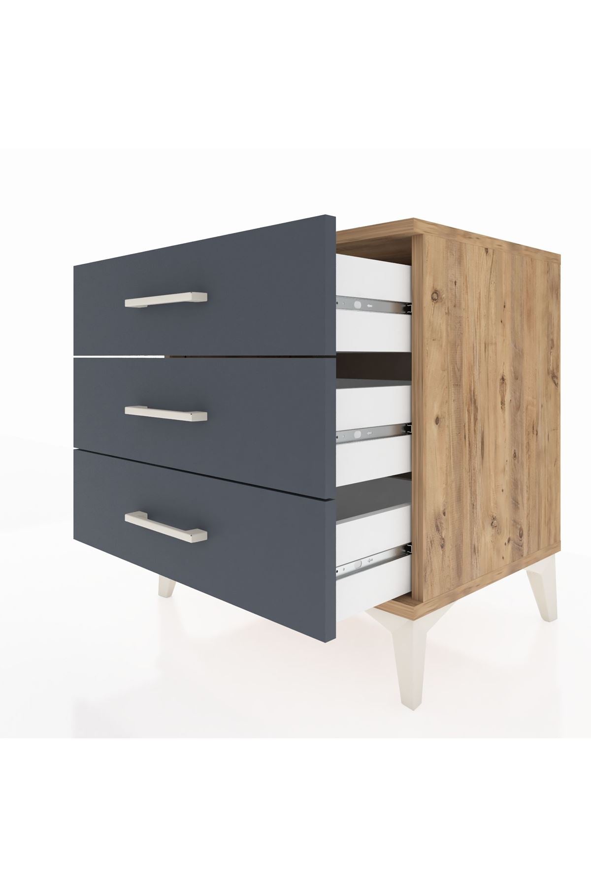 Hyperion Komodin 3 Çekmeceli 60x44x64 Çam-Antrasit