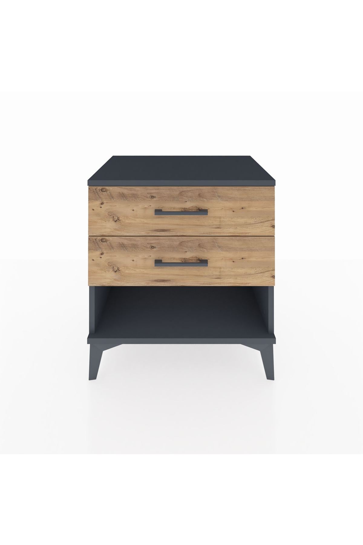 Hyperion Komodin 2 Çekmeceli 60x44x64 Antrasit-Çam