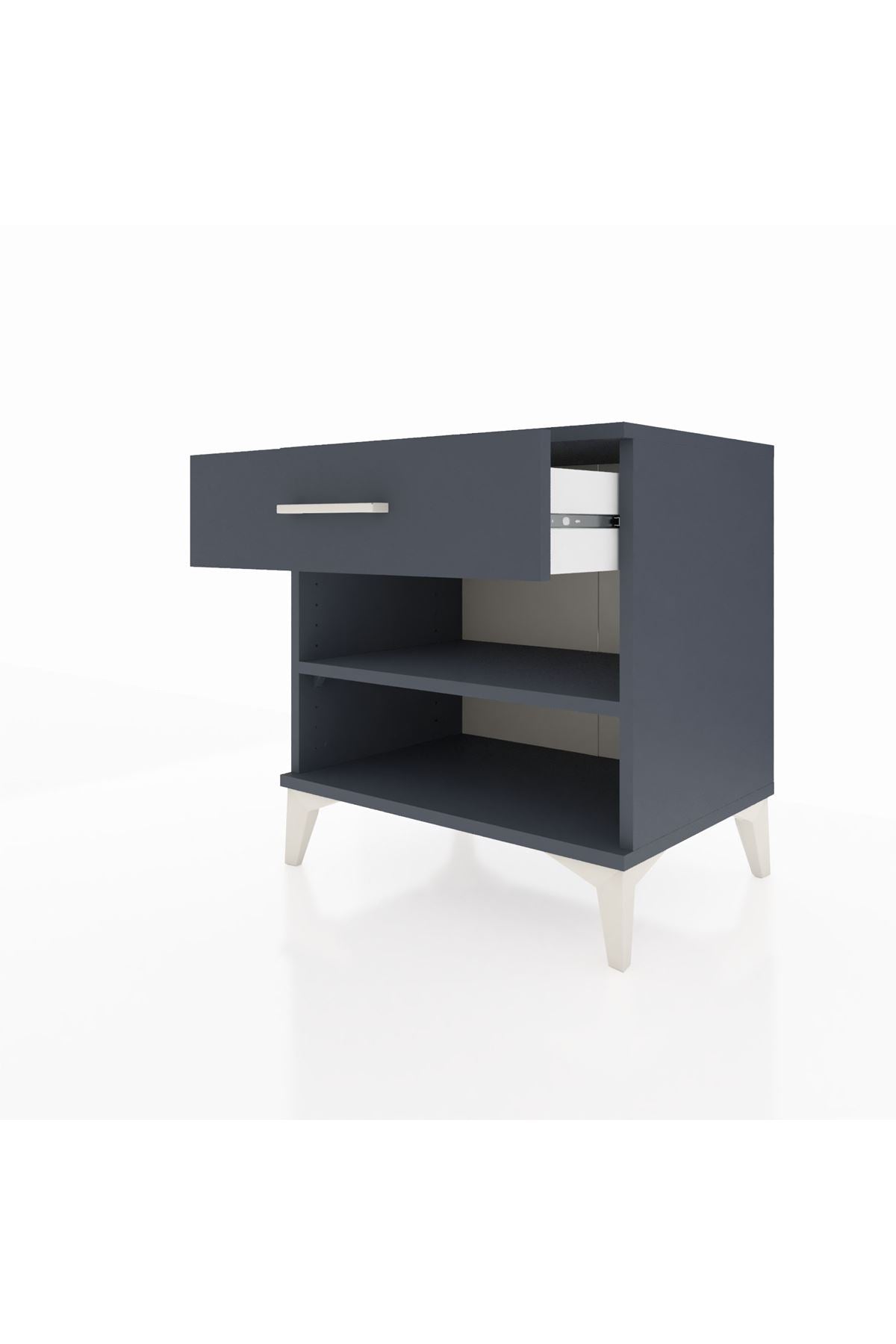 Hyperion Komodin Tek Raflı Tek Çekmeceli 60x44x64 Antrasit-Antrasit