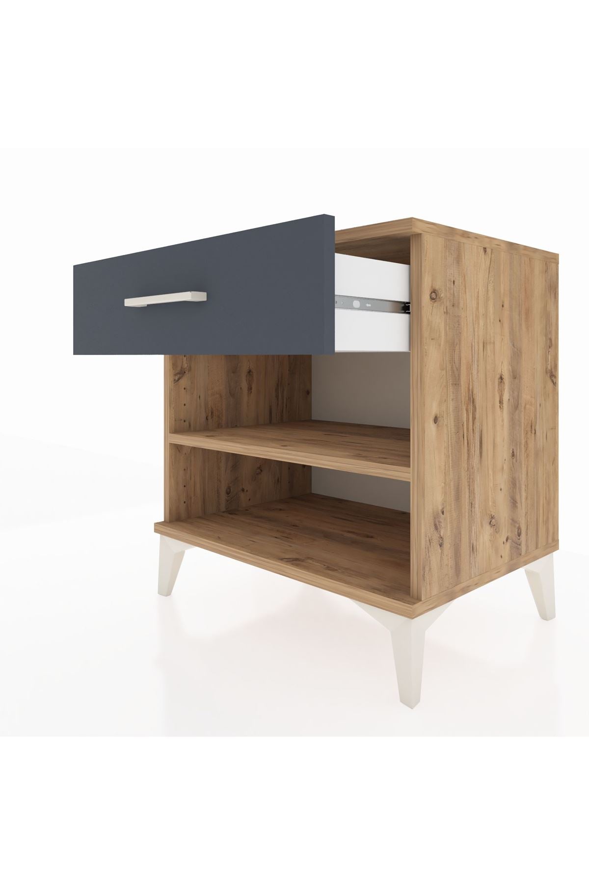 Hyperion Komodin Tek Raflı Tek Çekmeceli 60x44x64 Çam-Antrasit