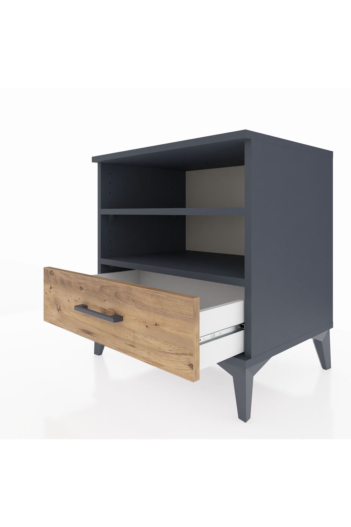 Hyperion Komodin 2 Raflı Tek Çekmeceli 60x44x64 Antrasit-Çam