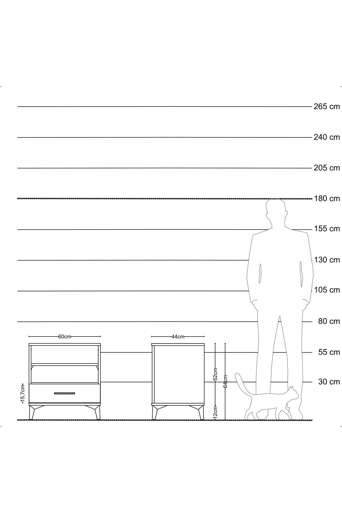 Hyperion Komodin 2 Raflı Tek Çekmeceli 60x44x64 Çam-Aytaşı