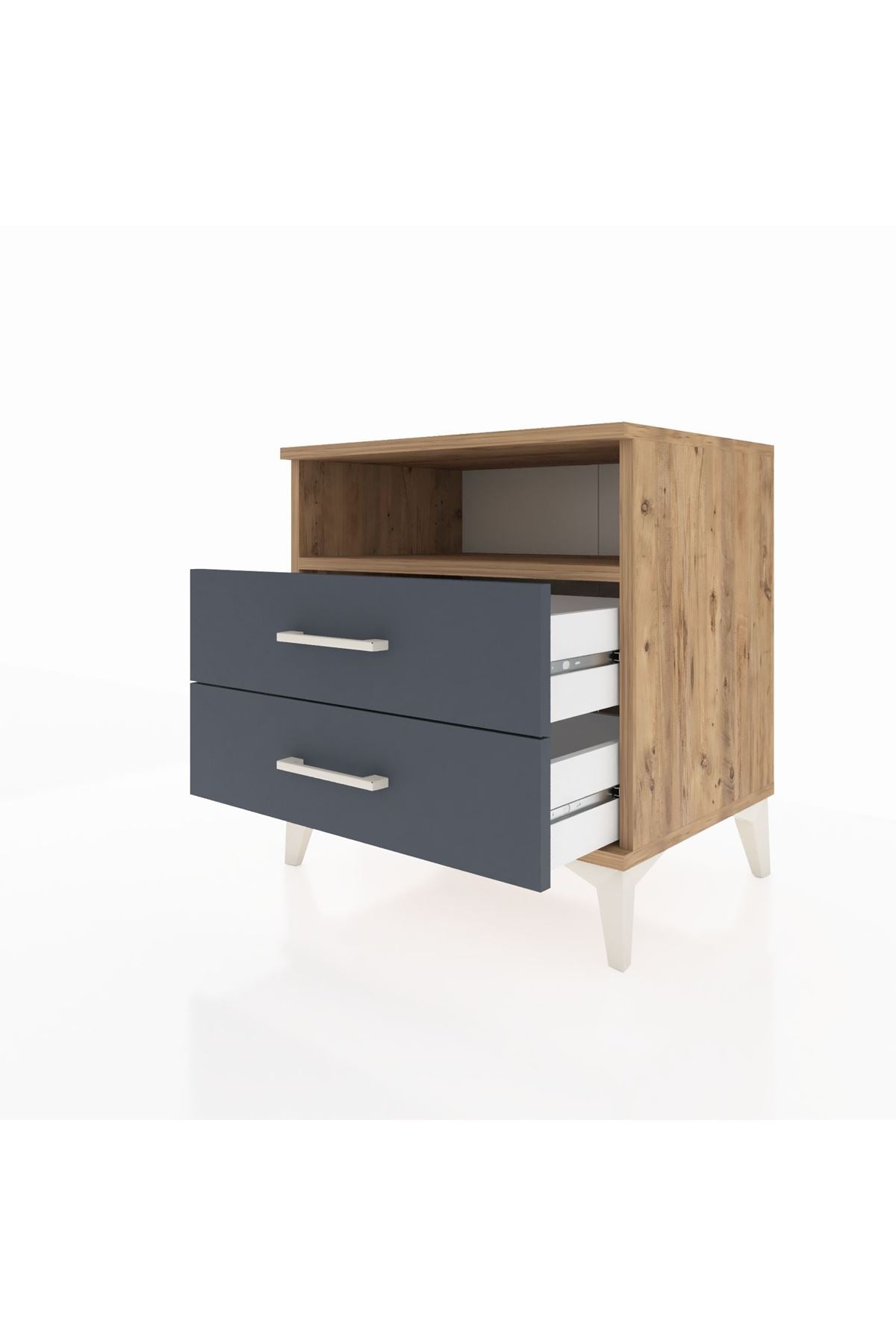 Hyperion Komodin Tek Raflı 2 Çekmeceli 60x44x64 Çam-Antrasit