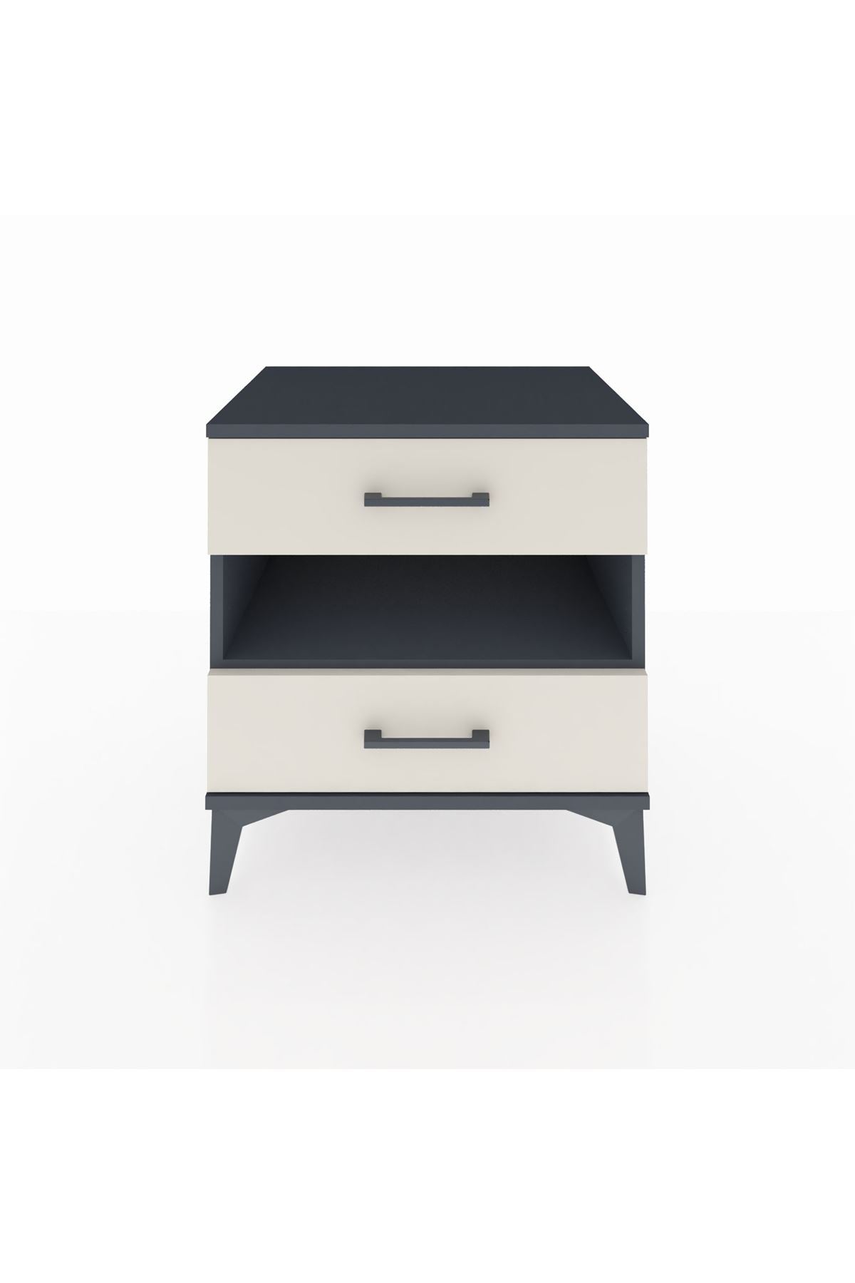 Hyperion Komodin Tek Raflı 2 Çekmeceli 60x44x64 Antrasit-Aytaşı