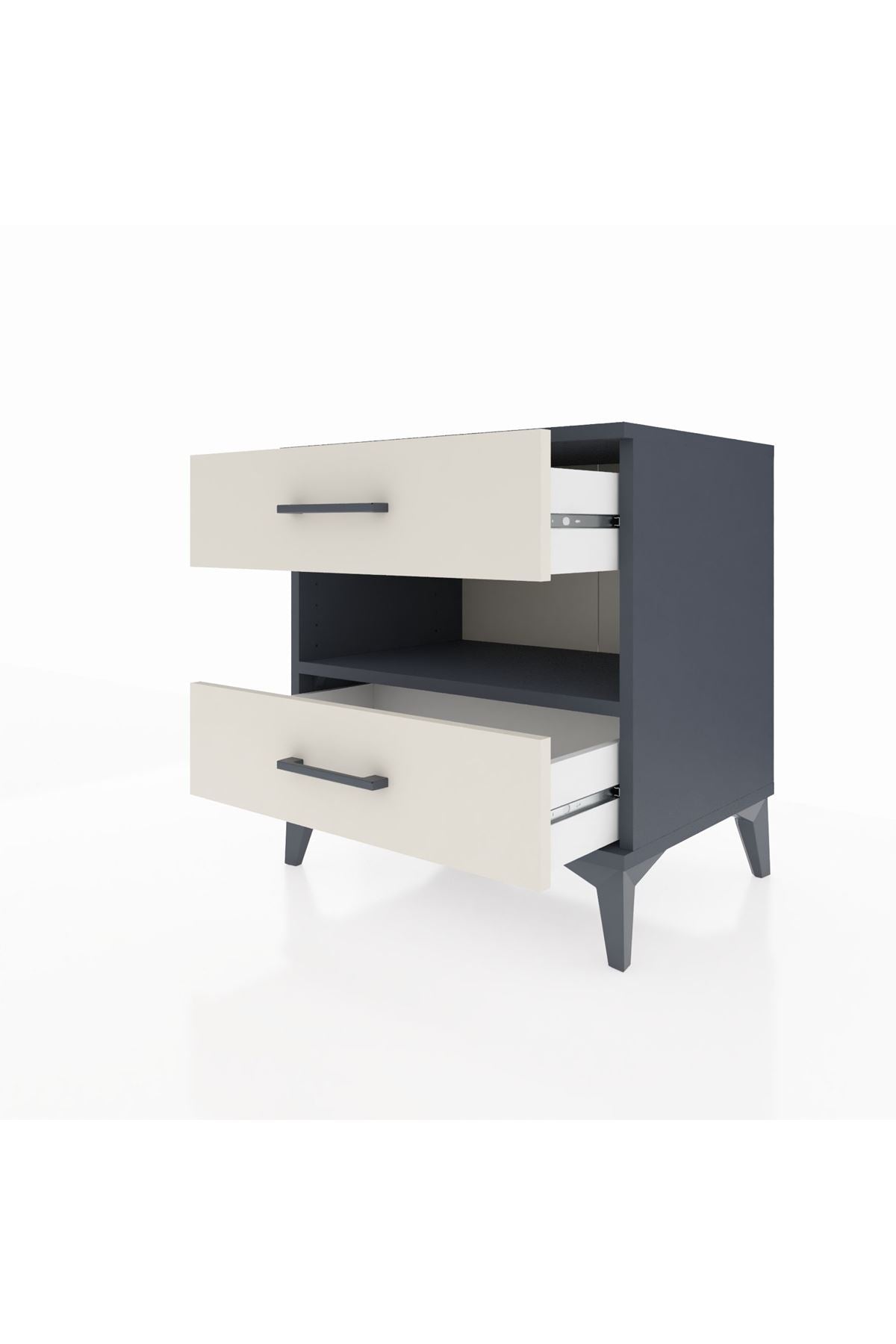 Hyperion Komodin Tek Raflı 2 Çekmeceli 60x44x64 Antrasit-Aytaşı