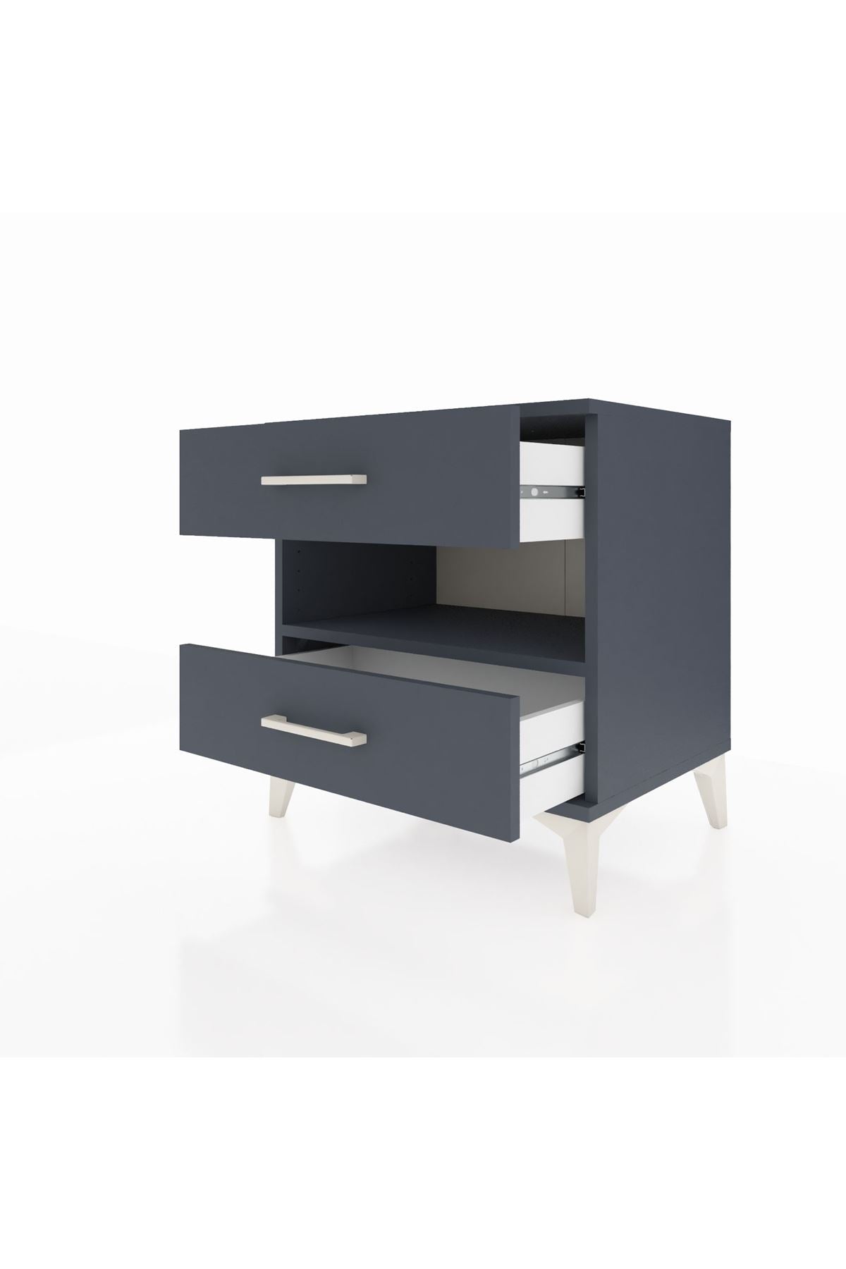 Hyperion Komodin Tek Raflı 2 Çekmeceli 60x44x64 Antrasit-Antrasit