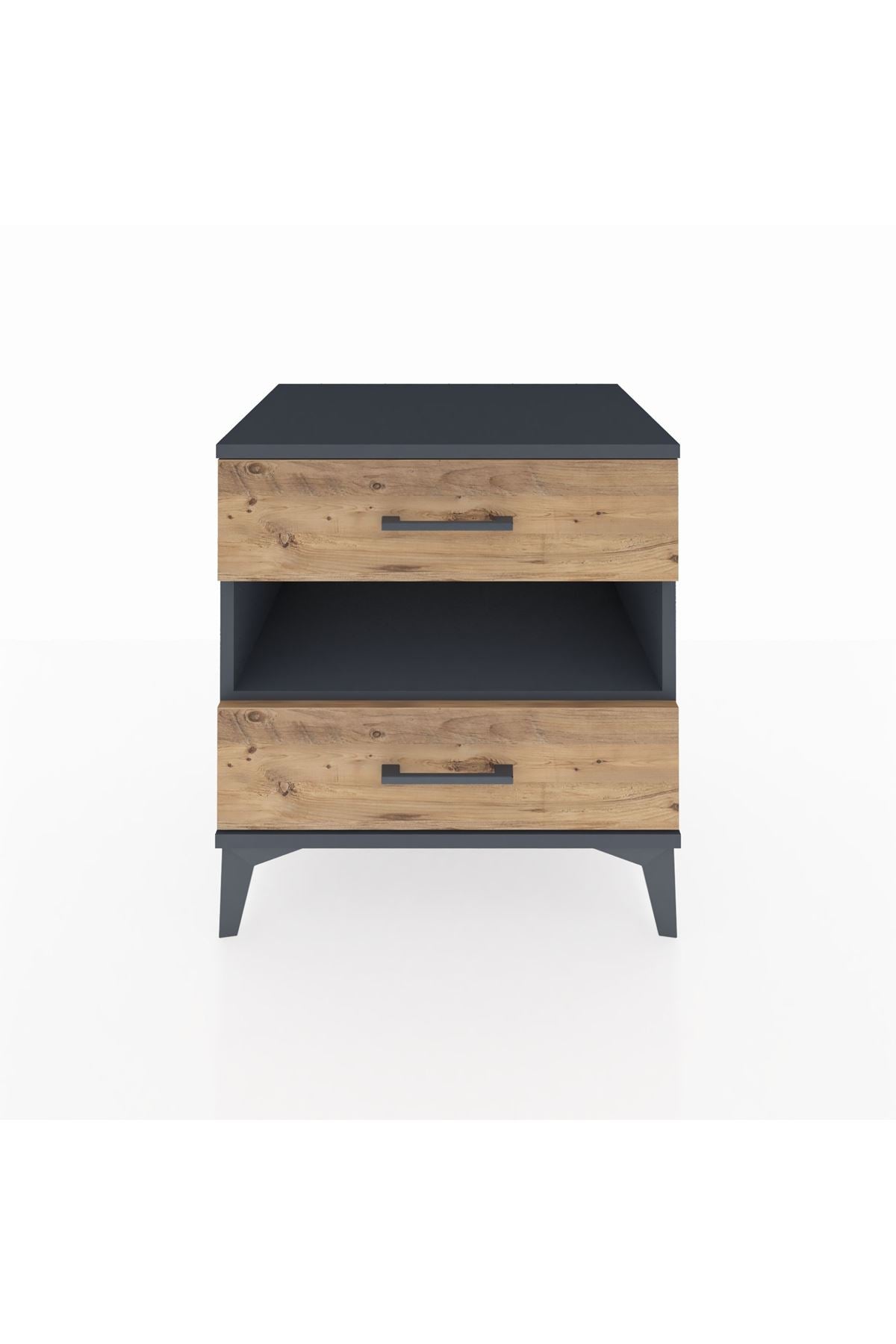 Hyperion Komodin Tek Raflı 2 Çekmeceli 60x44x64 Antrasit-Çam