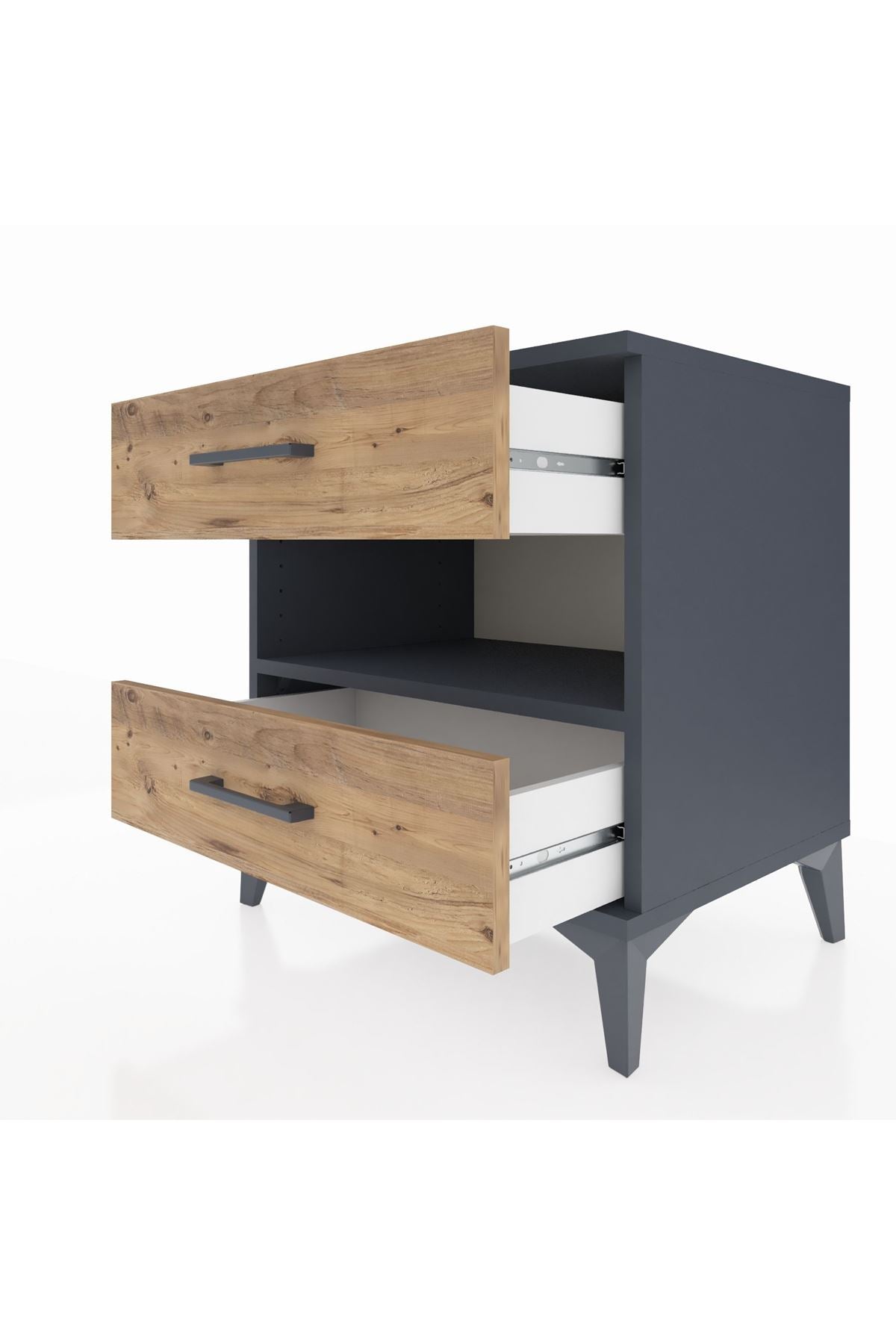 Hyperion Komodin Tek Raflı 2 Çekmeceli 60x44x64 Antrasit-Çam