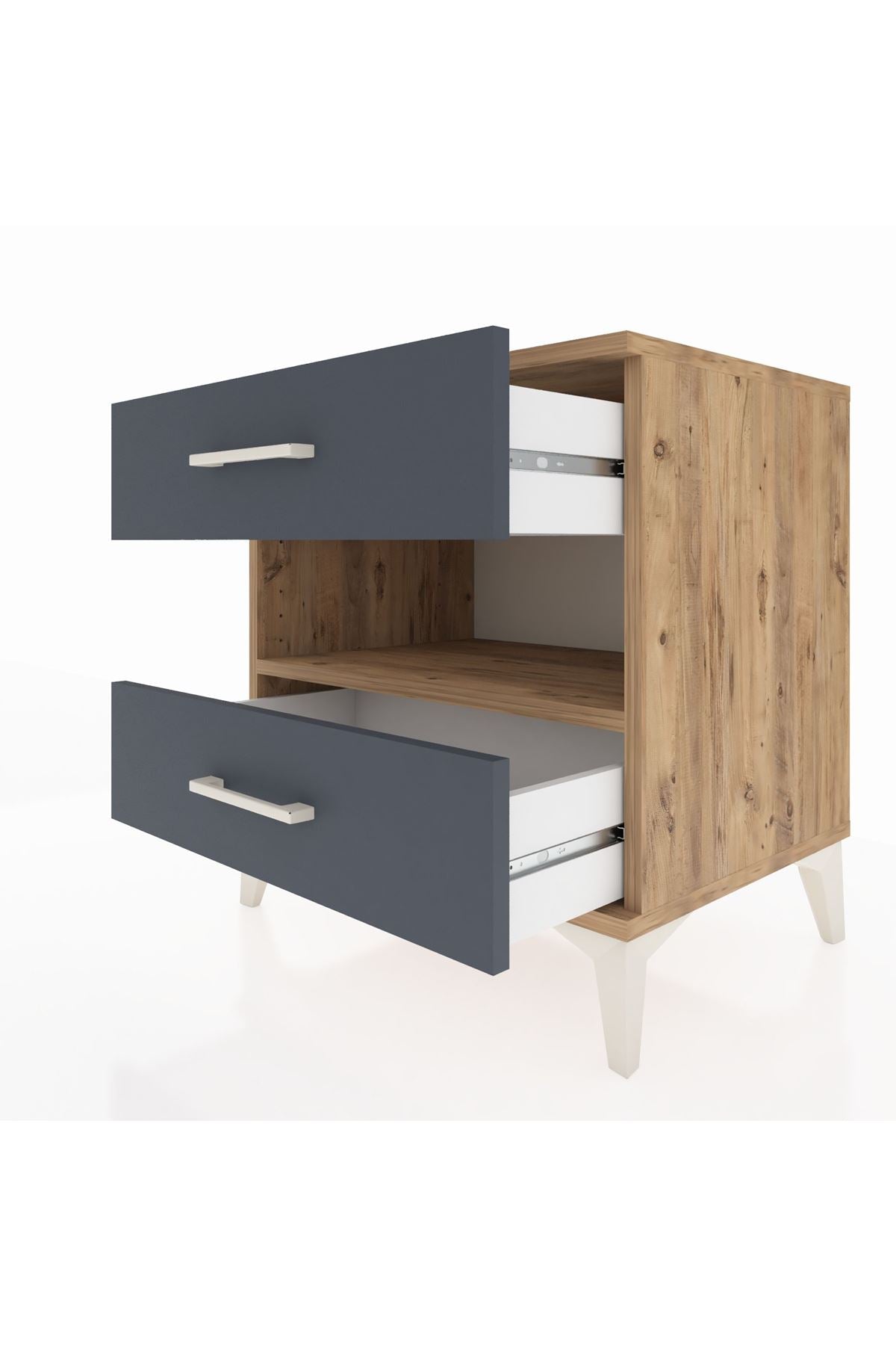 Hyperion Komodin Tek Raflı 2 Çekmeceli 60x44x64 Çam-Antrasit